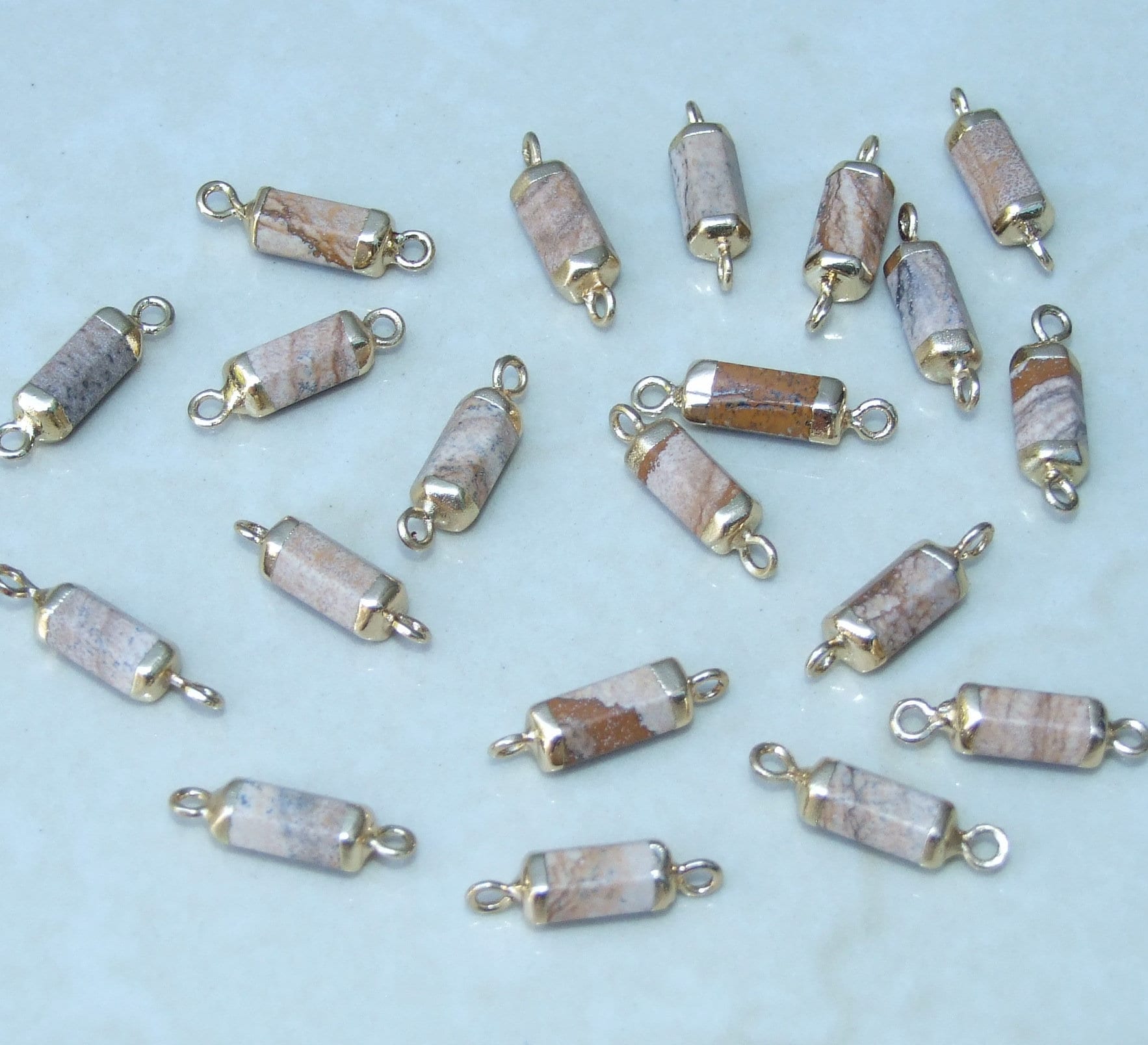 Small Picture Jasper Connector, Faceted Link Tube Cylinder Connector, Stone Pendant, Picture Jasper Pendant, Gemstone Pendant, 5mm x 22mm - EDGBeadsandGems