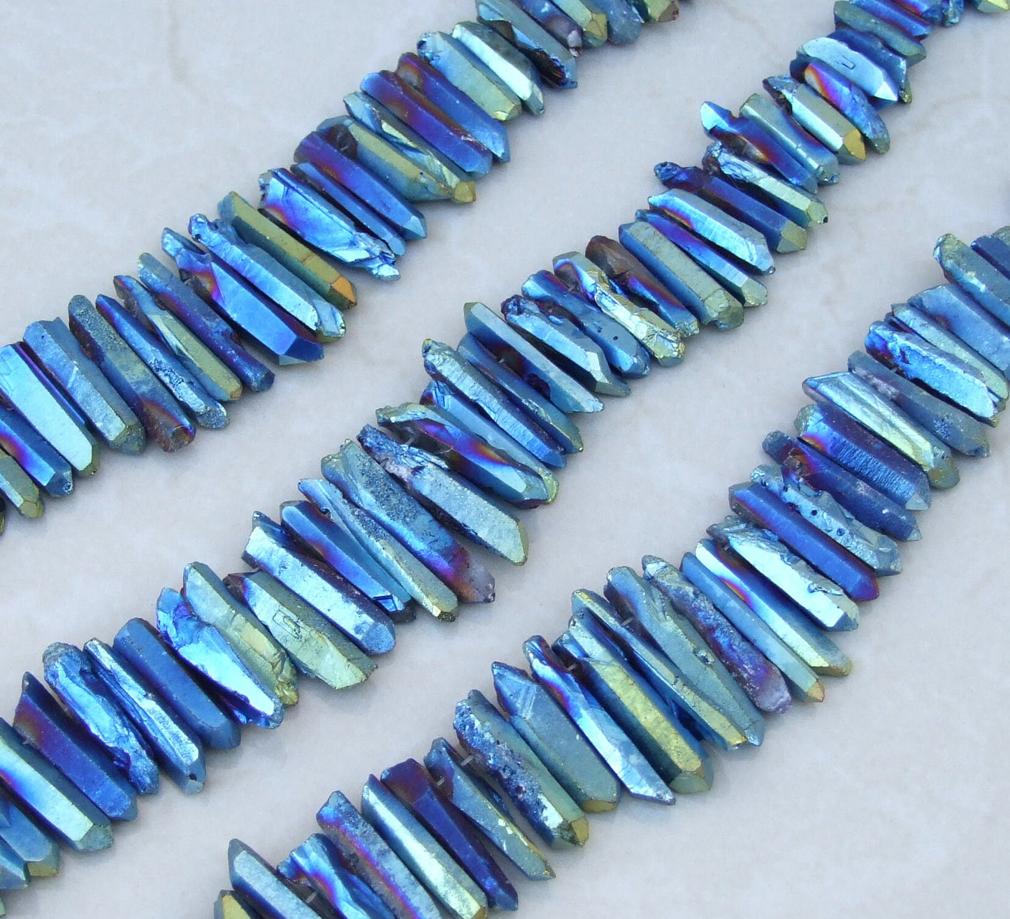 Blue Green TITANIUM Raw Quartz CRYSTAL Gemstone PENDANT Beads Point For Positive Energy Gifts, Iridescent Rainbow Color Crystal Collection - EDGBeadsandGems