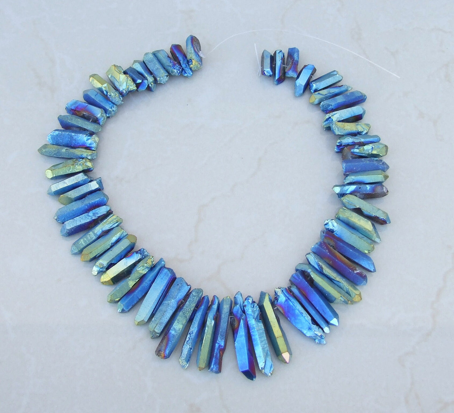 Blue Green TITANIUM Raw Quartz CRYSTAL Gemstone PENDANT Beads Point For Positive Energy Gifts, Iridescent Rainbow Color Crystal Collection - EDGBeadsandGems