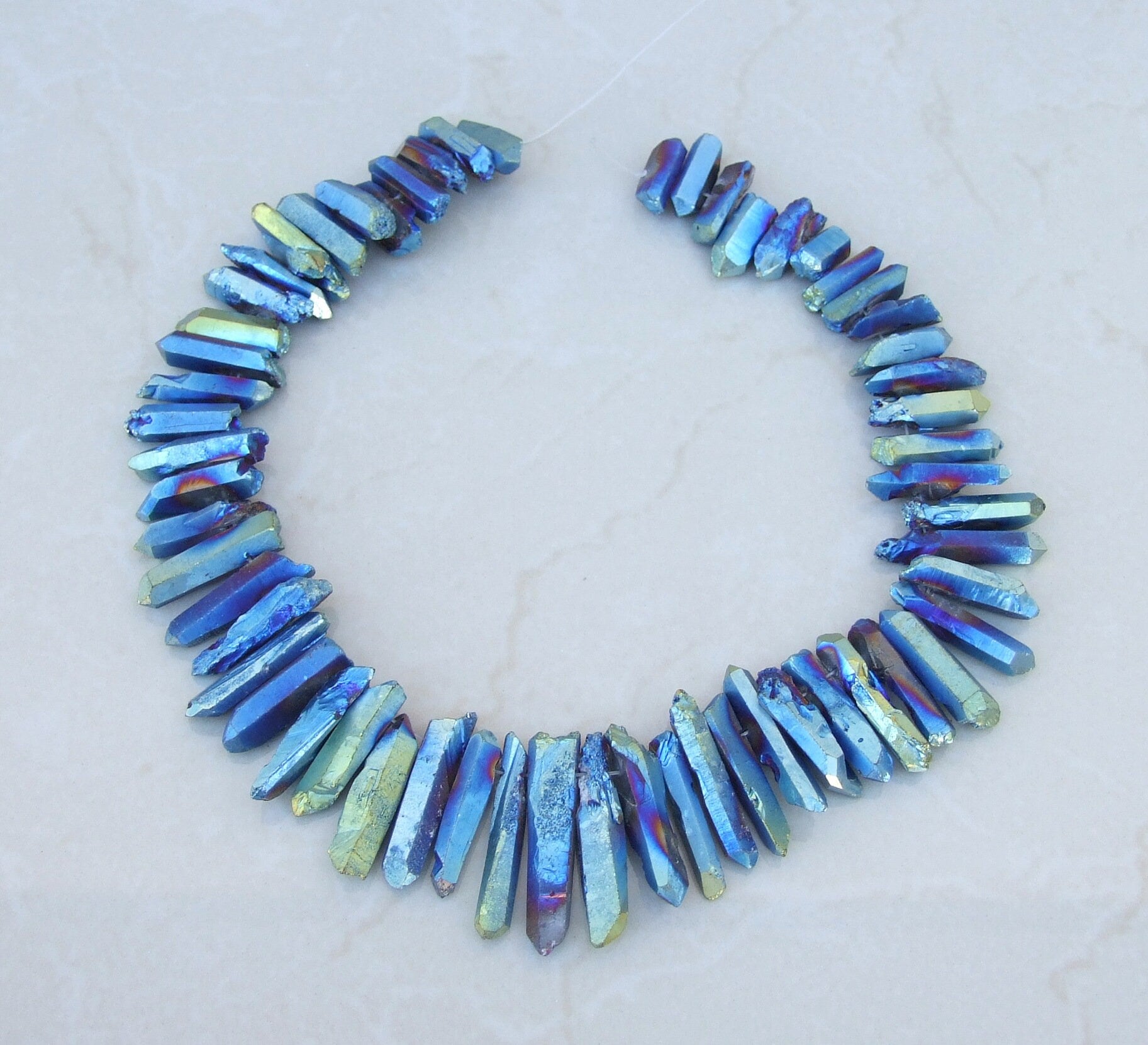 Blue Green TITANIUM Raw Quartz CRYSTAL Gemstone PENDANT Beads Point For Positive Energy Gifts, Iridescent Rainbow Color Crystal Collection - EDGBeadsandGems