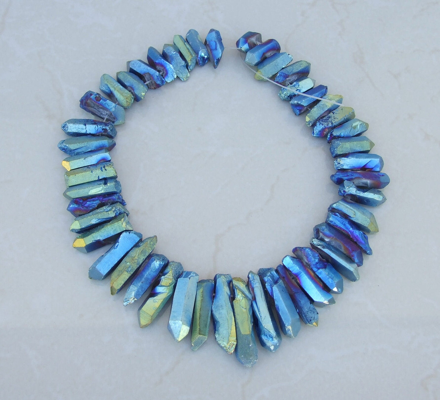 Blue Green TITANIUM Raw Quartz CRYSTAL Gemstone PENDANT Beads Point For Positive Energy Gifts, Iridescent Rainbow Color Crystal Collection - EDGBeadsandGems