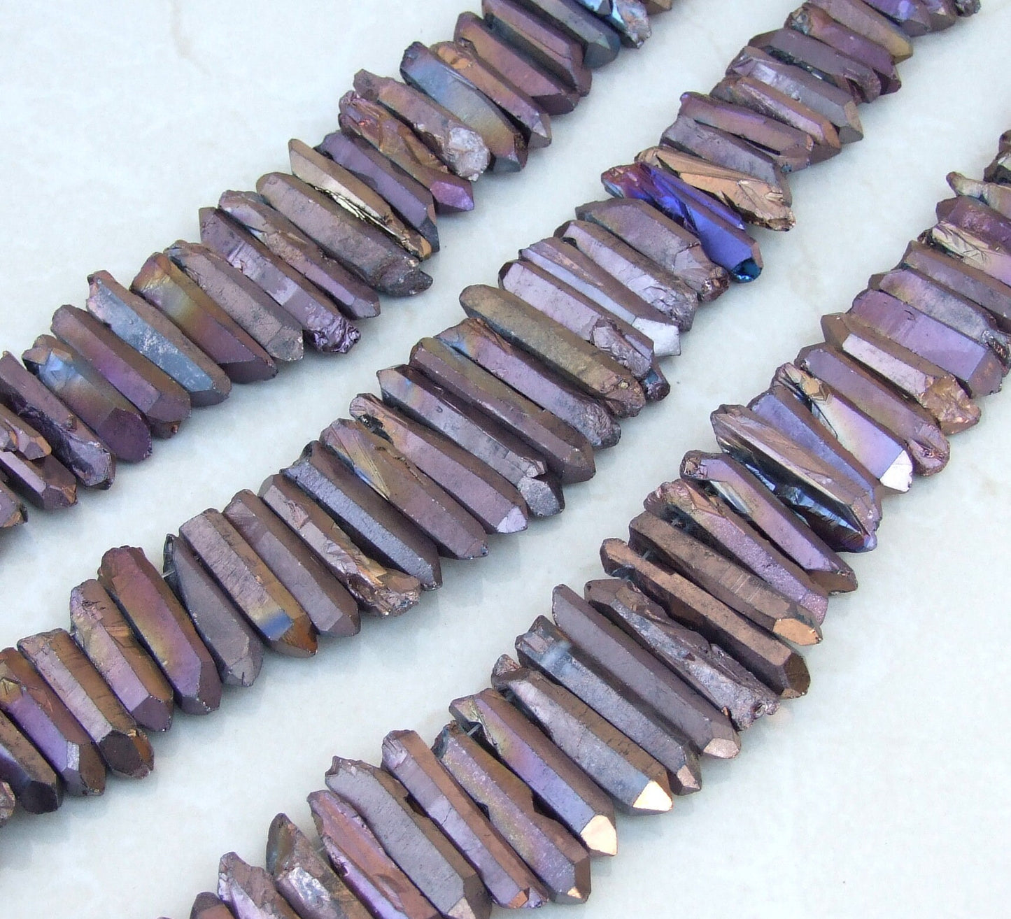 Copper Titanium Quartz Cluster Point, Titanium Quartz Points Strand, Raw Quartz Points Drilled, Quartz Crystals Points Strand Beads, 20-40mm - EDGBeadsandGems