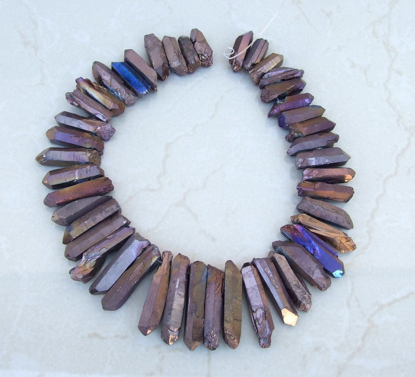 Copper Titanium Quartz Cluster Point, Titanium Quartz Points Strand, Raw Quartz Points Drilled, Quartz Crystals Points Strand Beads, 20-40mm - EDGBeadsandGems