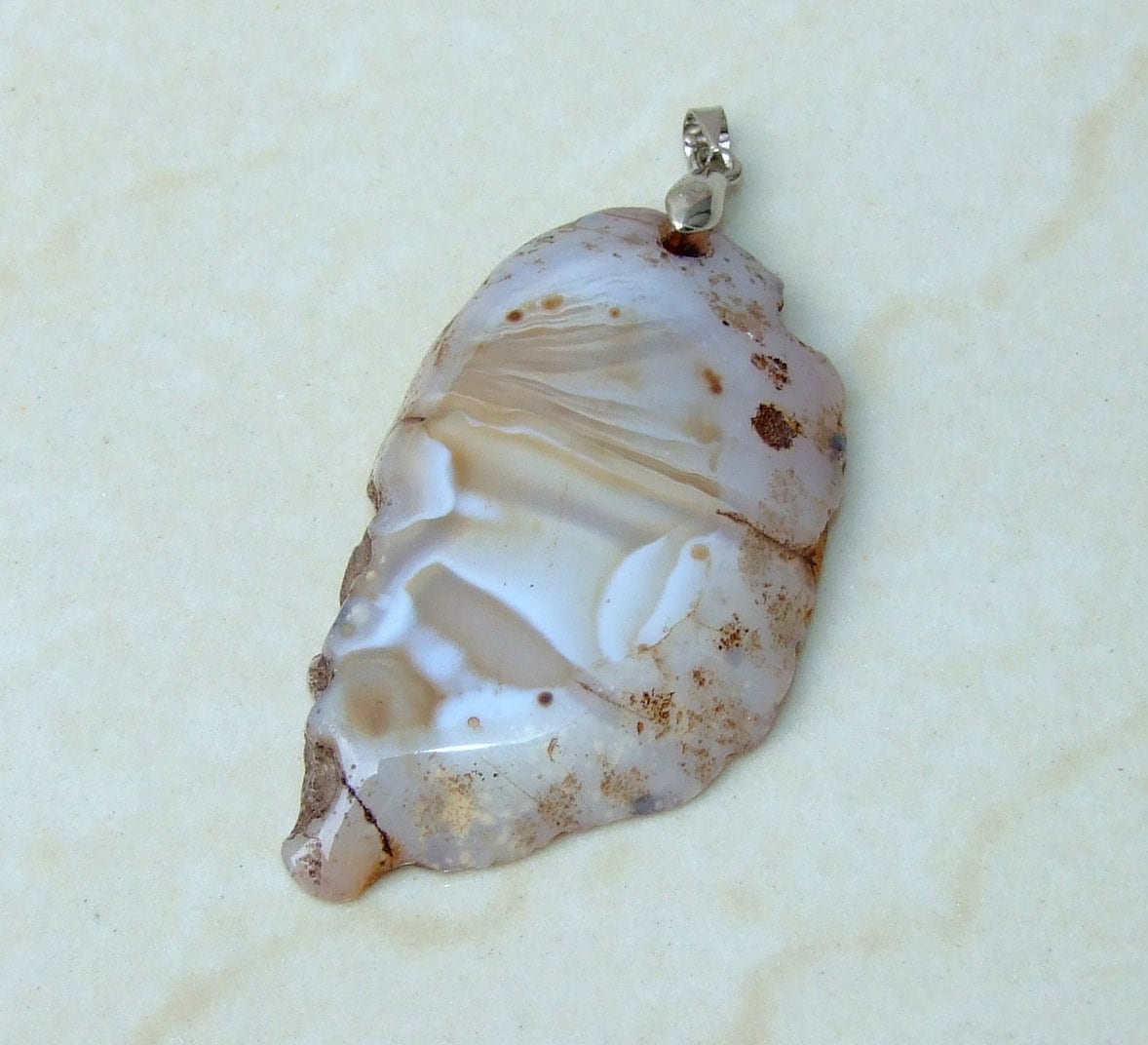 Natural Dendritic Agate Pendant, Gemstone Pendant, Agate Slice Pendant, Jewelry Stone Pendant, Agate Necklace Pendant - 29mm x 52mm - 6921 - EDGBeadsandGems