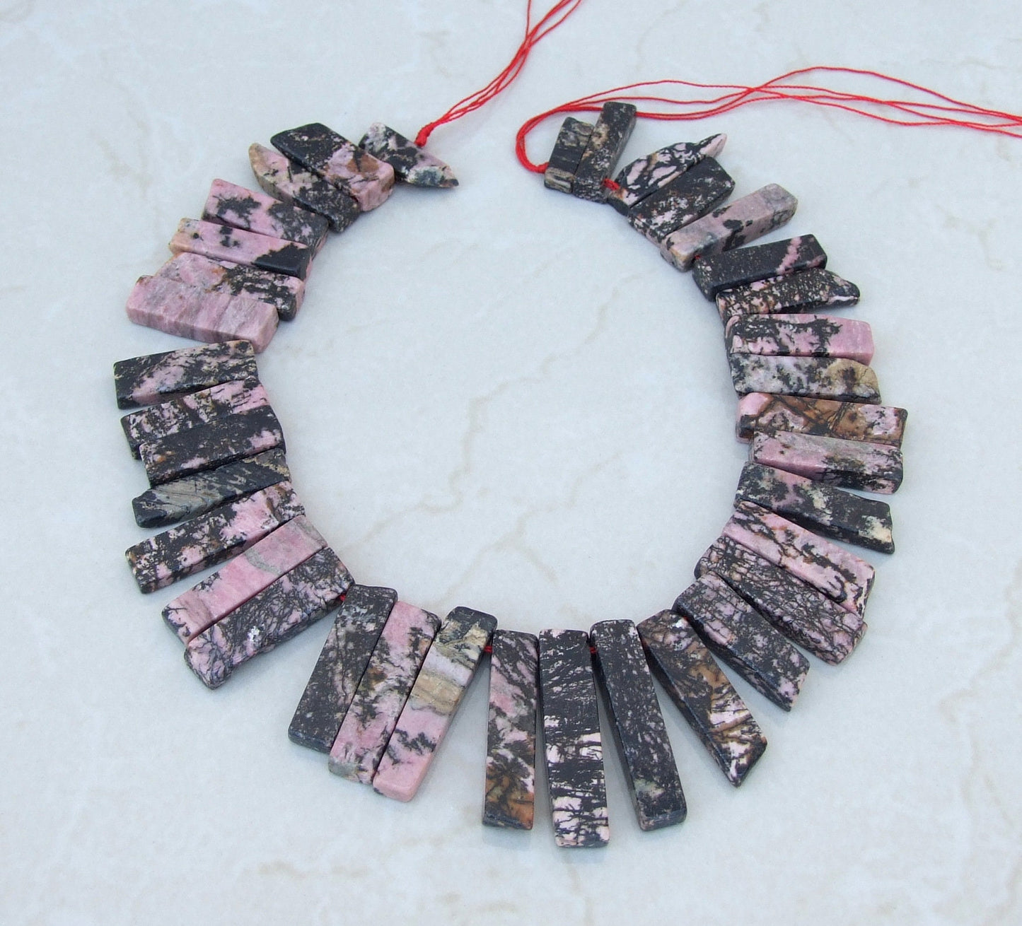 Rhodonite Beads, Polished Slice, Rhodonite Pendant, Rhodonite Slice, Gemstone Beads, Rhodonite Jewelry Supplies, Half Strand - 30mm to 45mm - EDGBeadsandGems