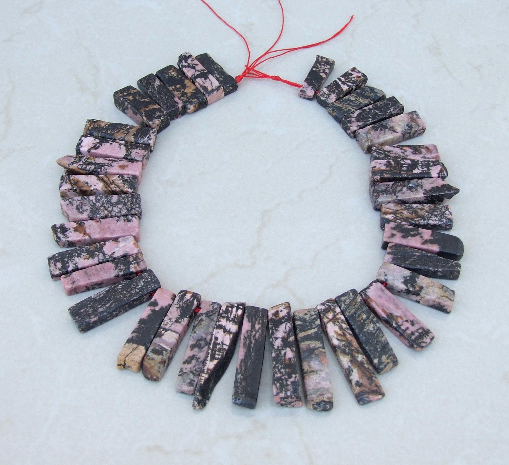 Rhodonite Beads, Polished Slice, Rhodonite Pendant, Rhodonite Slice, Gemstone Beads, Rhodonite Jewelry Supplies, Half Strand - 30mm to 45mm - EDGBeadsandGems