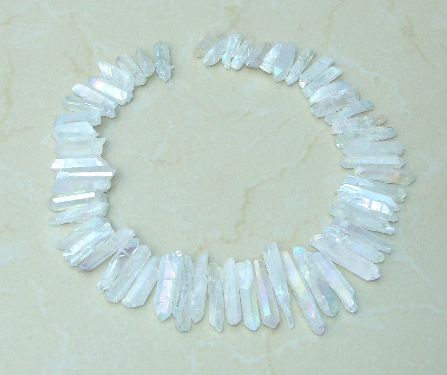 Clear AB Titanium Quartz Cluster Point, Angel Aura Points Strand, Raw Quartz Points Drilled, Quartz Crystals Points Strand of Beads 20-40mm - EDGBeadsandGems