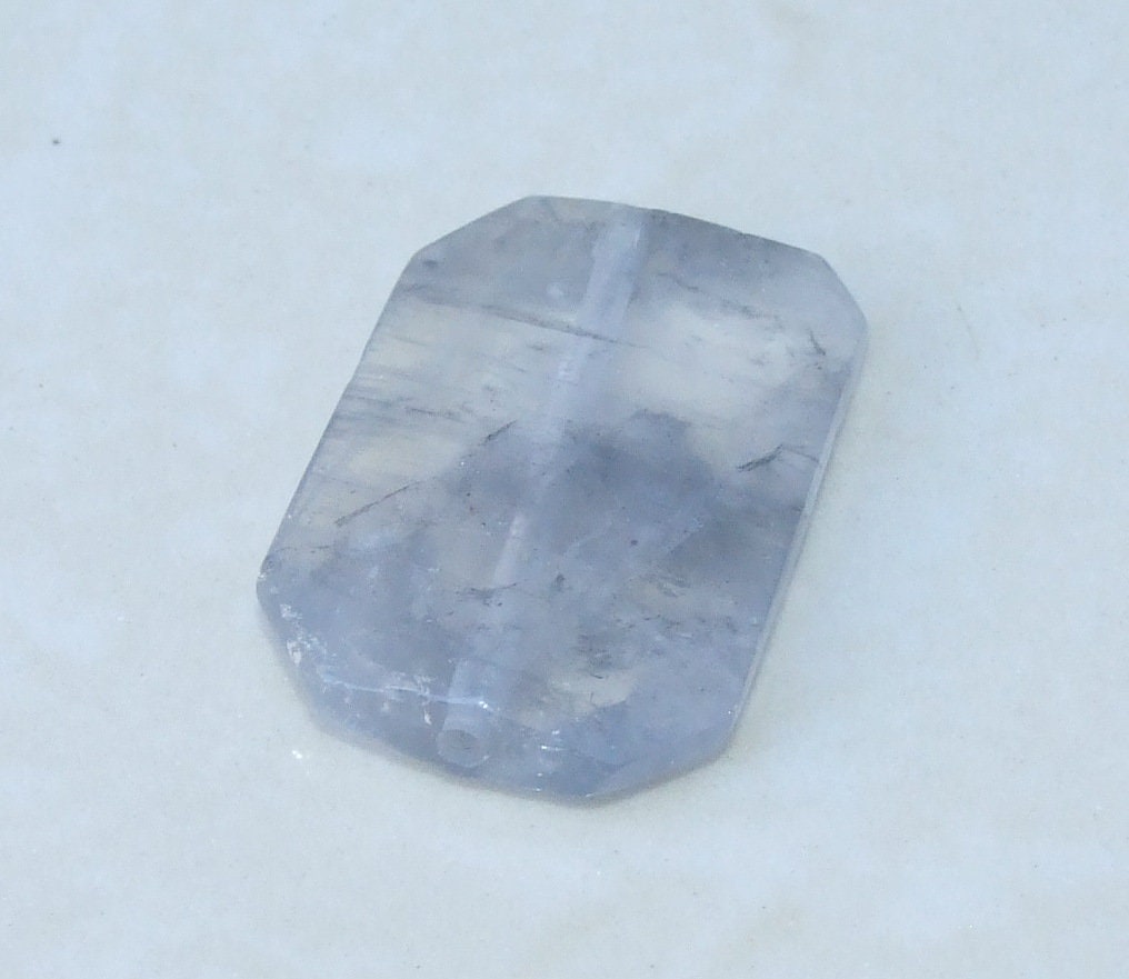 Cloud Quartz, Gray Quartz, Natural Stone, Faceted Stones, Gemstone Beads, Gemstone Pendant, Emerald Cut, Center Drilled, 24mm x 35mm - 7327 - EDGBeadsandGems