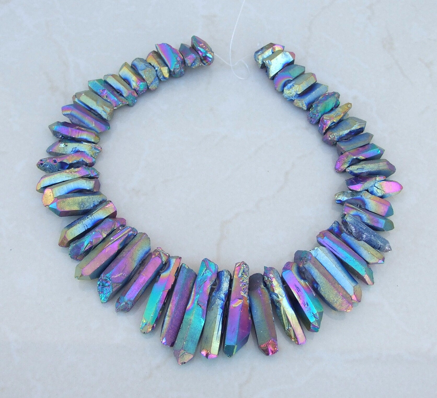 Rainbow Titanium Quartz Cluster Point, Titanium Quartz Points Strand, Raw Quartz Points Drilled, Quartz Crystals Points, Strand of Bead - EDGBeadsandGems