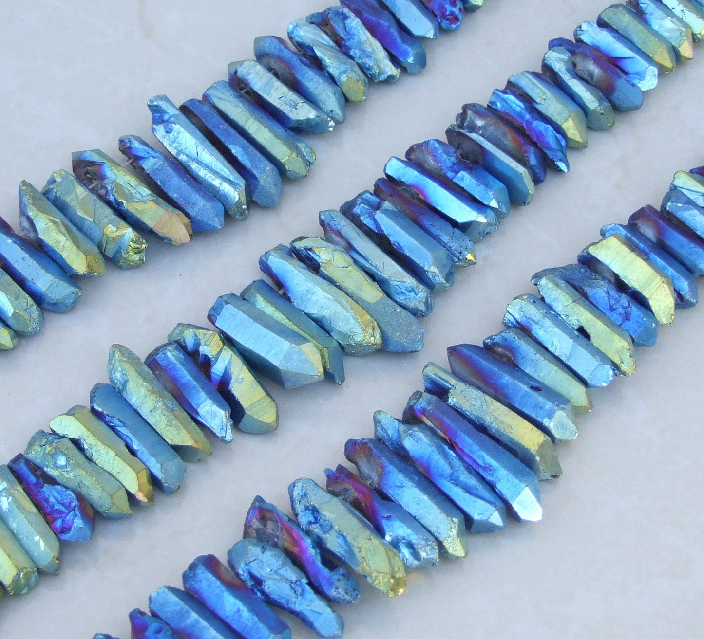 Blue Green TITANIUM Raw Quartz CRYSTAL Gemstone PENDANT Beads Point For Positive Energy Gifts, Iridescent Rainbow Color Crystal Collection - EDGBeadsandGems