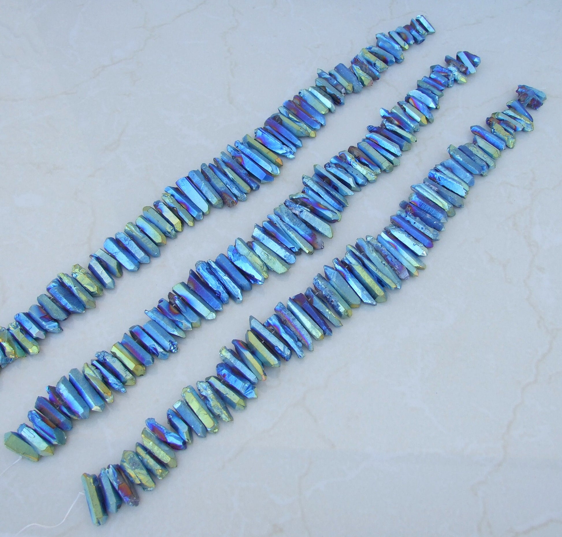 Blue Green TITANIUM Raw Quartz CRYSTAL Gemstone PENDANT Beads Point For Positive Energy Gifts, Iridescent Rainbow Color Crystal Collection - EDGBeadsandGems