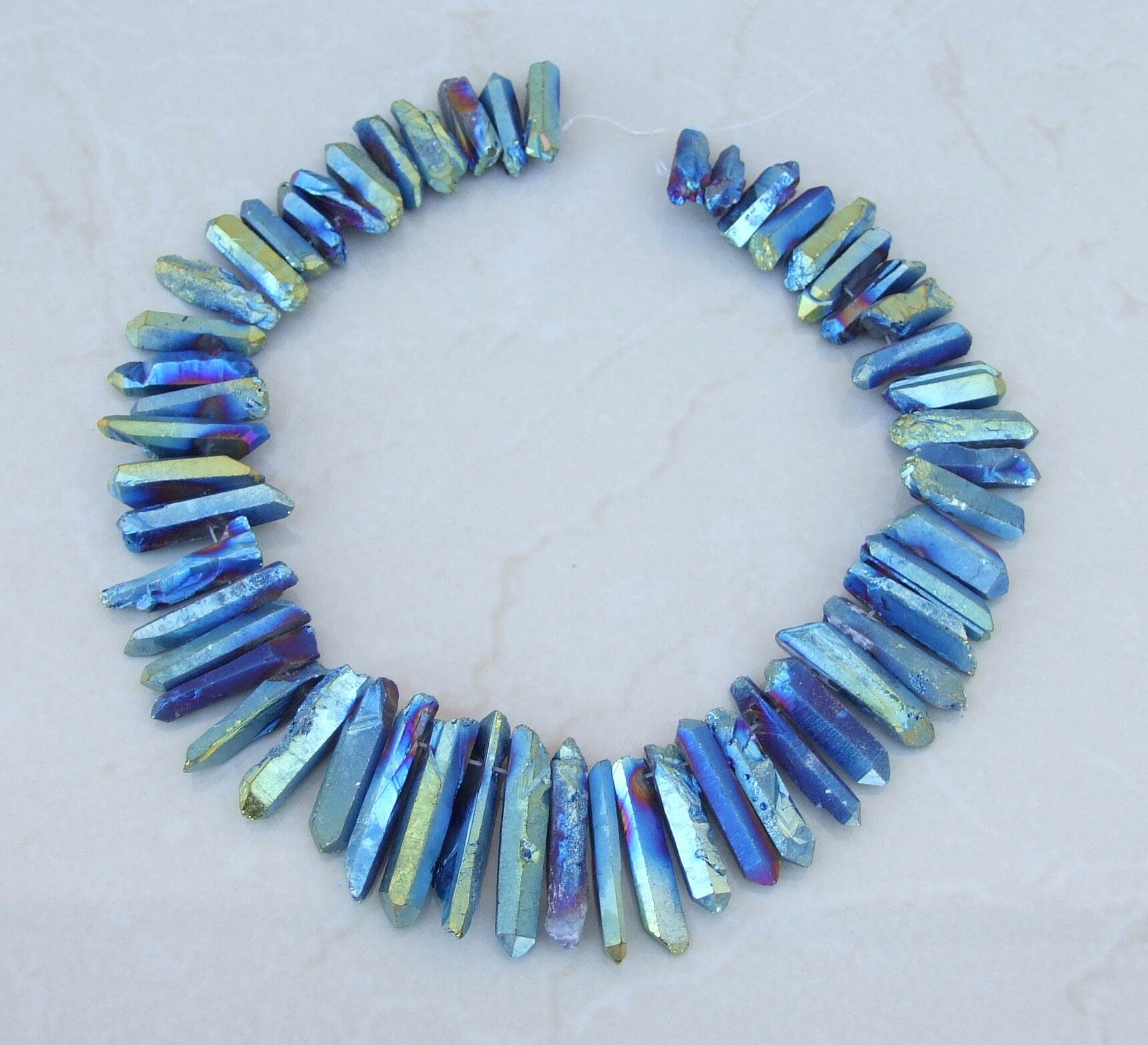 Blue Green TITANIUM Raw Quartz CRYSTAL Gemstone PENDANT Beads Point For Positive Energy Gifts, Iridescent Rainbow Color Crystal Collection - EDGBeadsandGems