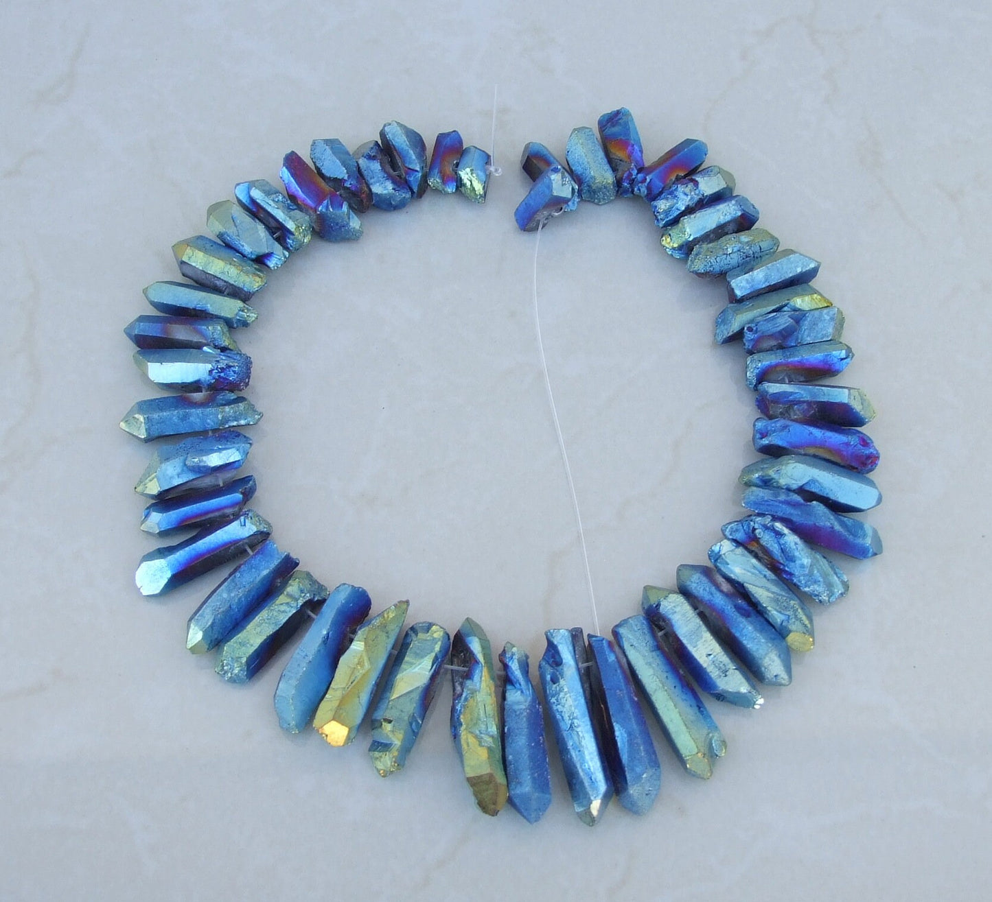 Blue Green TITANIUM Raw Quartz CRYSTAL Gemstone PENDANT Beads Point For Positive Energy Gifts, Iridescent Rainbow Color Crystal Collection - EDGBeadsandGems