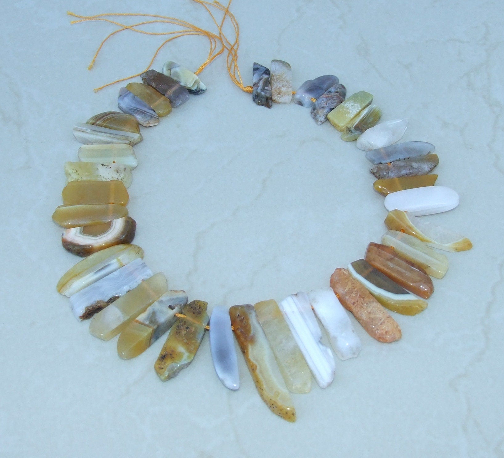 Gold Botswana Agate Slice, Slab, Stick, Teeth, Graduated Botswana Agate, Natural Gemstone Beads, Jewelry Stones, Half Strand, 20mm - 40+mm - EDGBeadsandGems