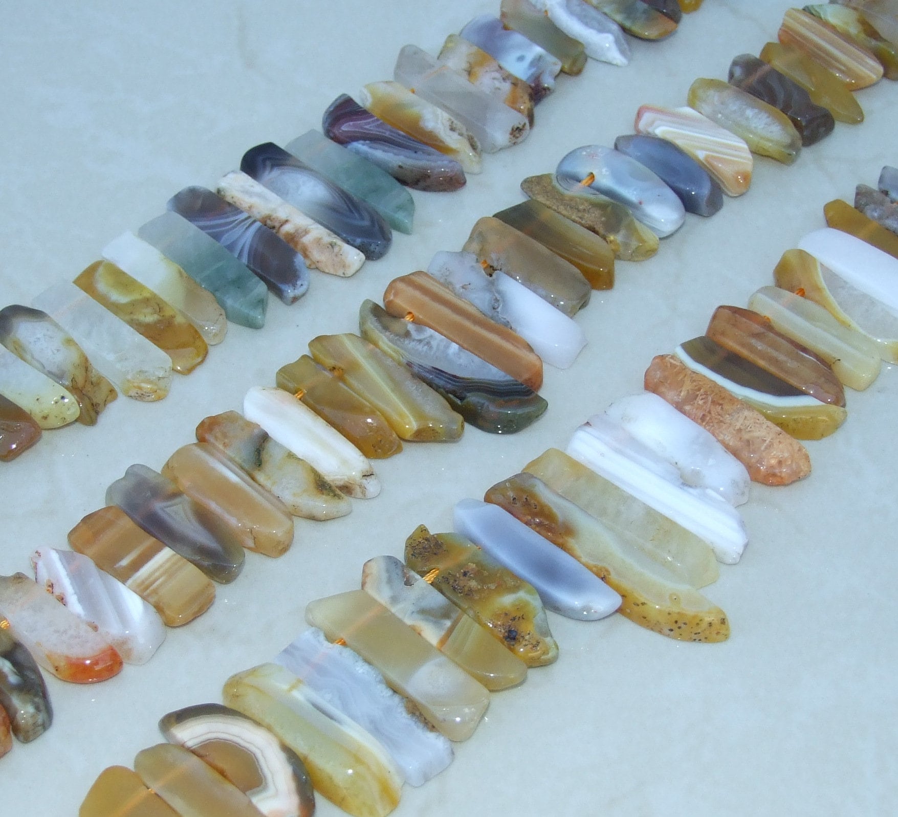 Gold Botswana Agate Slice, Slab, Stick, Teeth, Graduated Botswana Agate, Gemstone Beads, Polished, Jewelry Stones, Half Strand, 20mm - 40+mm - EDGBeadsandGems