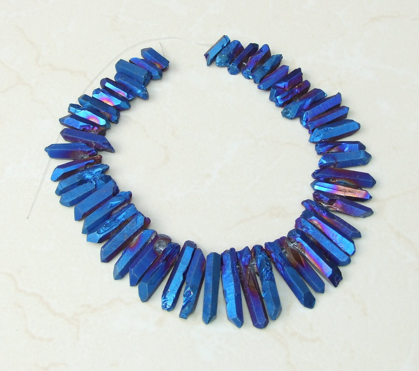 Blue Indigo Titanium Quartz Cluster Point, Titanium Quartz Points Strand, Raw Quartz Points, Quartz Crystals Points Strand Beads, 20-40mm - EDGBeadsandGems