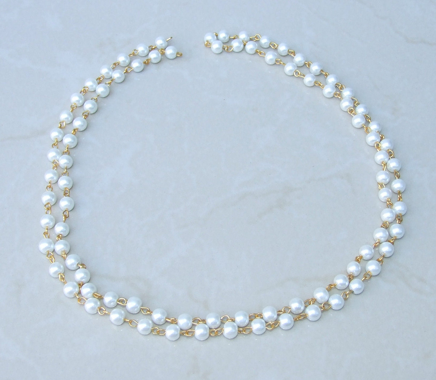 White Pearl Rosary Chain, 1 Meter, Bulk Chain, Round Glass Beads, Beaded Chain, Body Chain, Gold Chain, Necklace Chain, Belly Chain, 6mm, 02 - EDGBeadsandGems