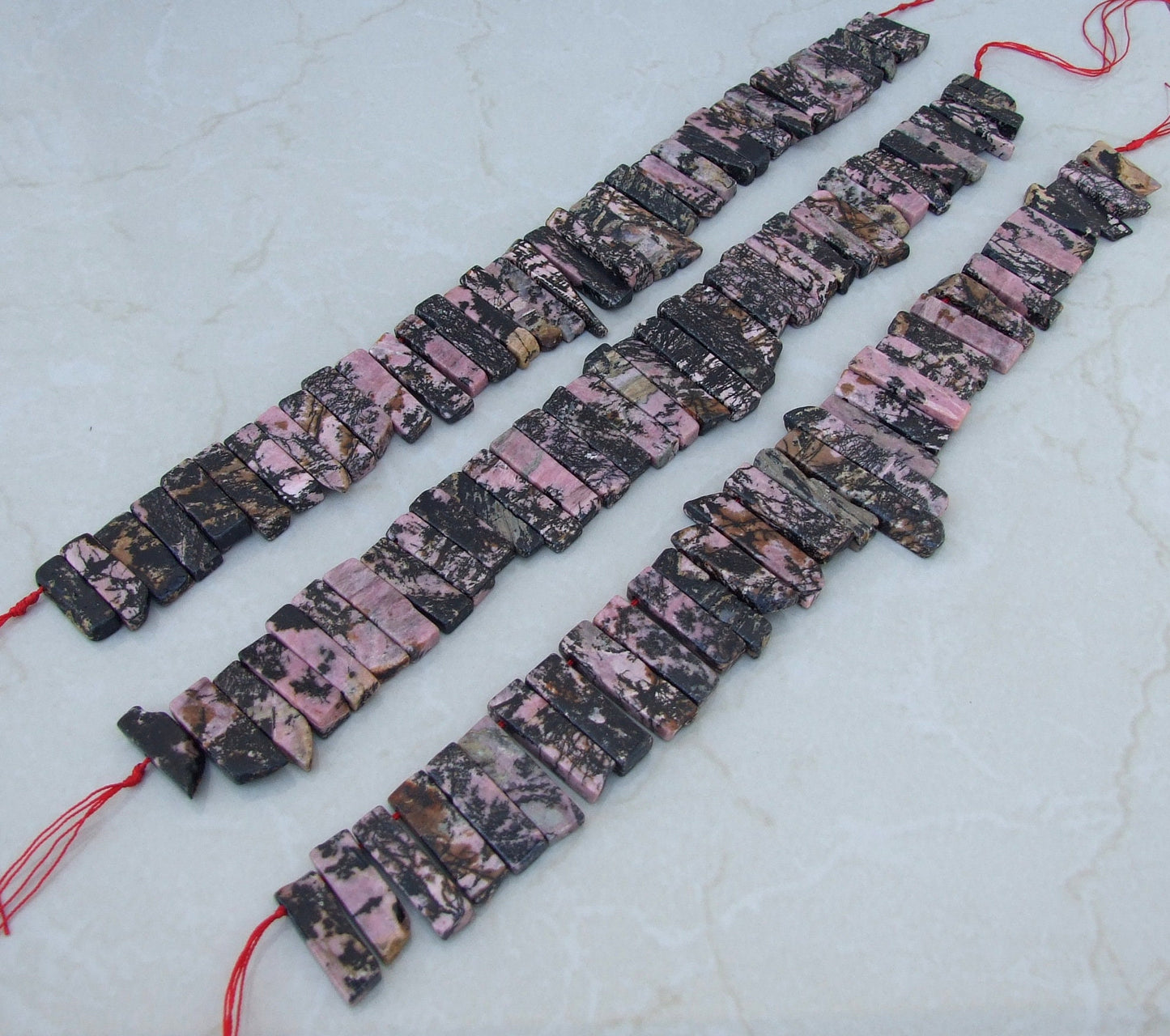 Rhodonite Beads, Polished Slice, Rhodonite Pendant, Rhodonite Slice, Gemstone Beads, Rhodonite Jewelry Supplies, Half Strand - 30mm to 45mm - EDGBeadsandGems