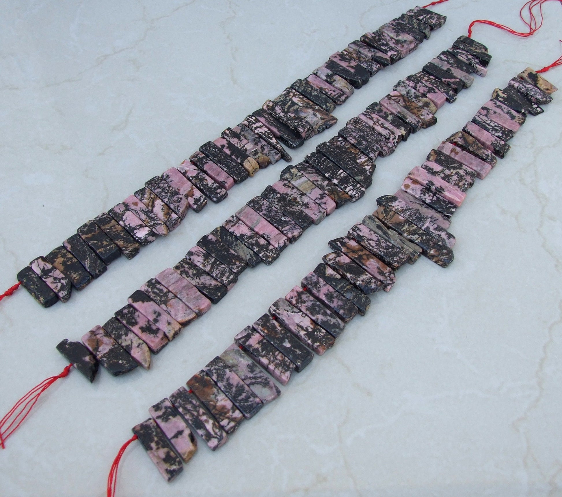 Rhodonite Beads, Polished Slice, Rhodonite Pendant, Rhodonite Slice, Gemstone Beads, Rhodonite Jewelry Supplies, Half Strand - 30mm to 45mm - EDGBeadsandGems