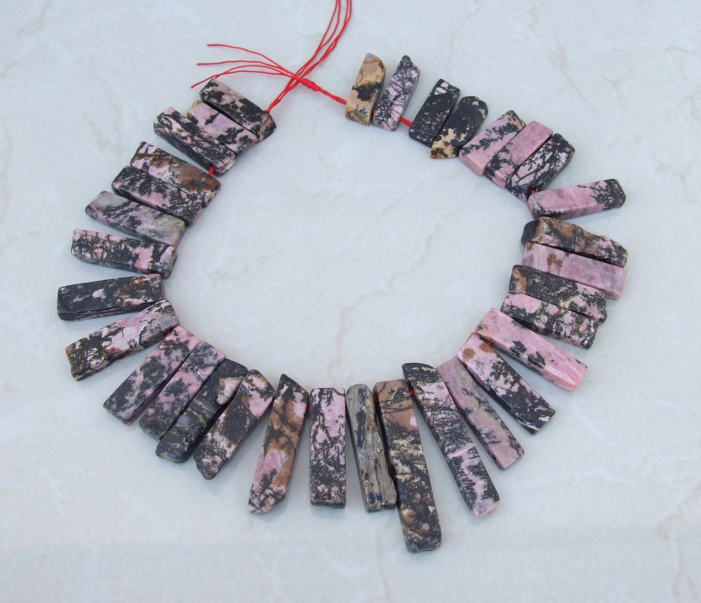 Rhodonite Beads, Polished Slice, Rhodonite Pendant, Rhodonite Slice, Gemstone Beads, Rhodonite Jewelry Supplies, Half Strand - 30mm to 45mm - EDGBeadsandGems