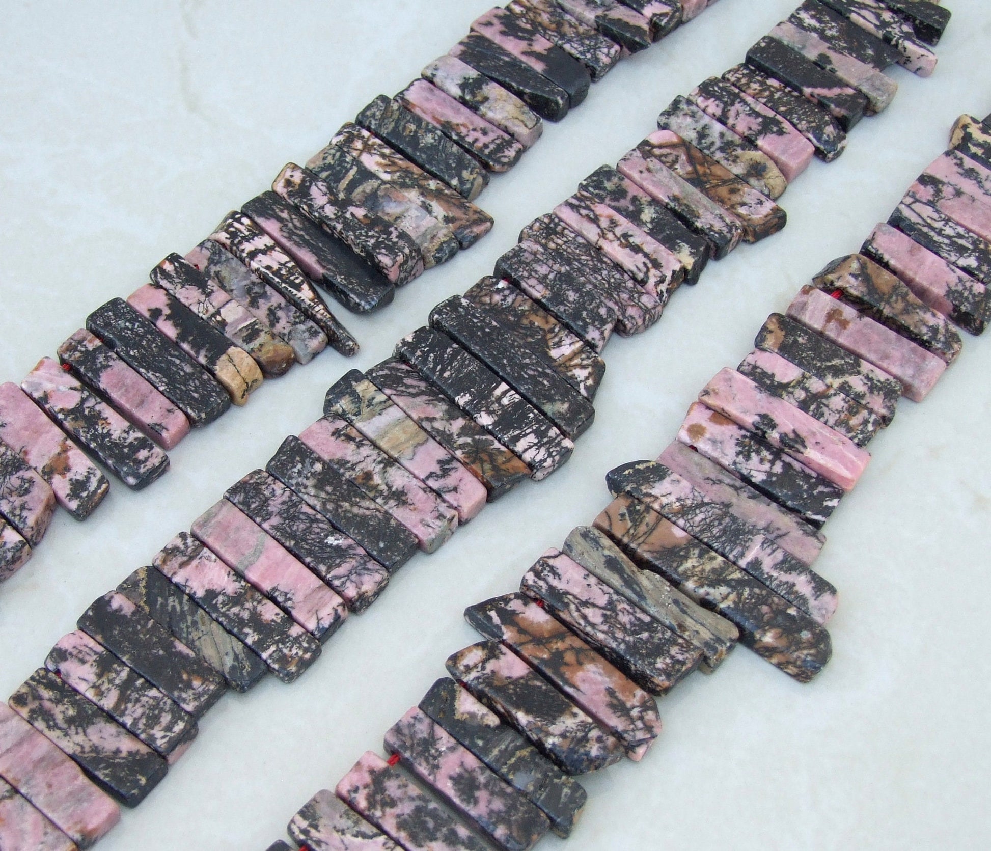 Rhodonite Beads, Polished Slice, Rhodonite Pendant, Rhodonite Slice, Gemstone Beads, Rhodonite Jewelry Supplies, Half Strand - 30mm to 45mm - EDGBeadsandGems