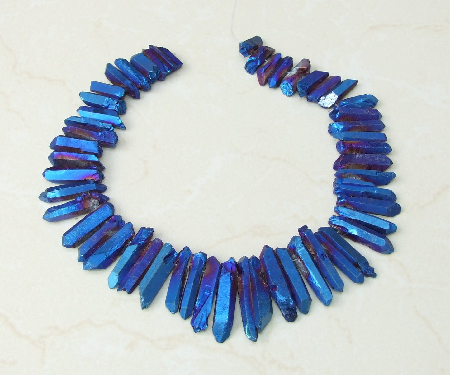 Blue Indigo Titanium Quartz Cluster Point, Titanium Quartz Points Strand, Raw Quartz Points, Quartz Crystals Points Strand Beads, 20-40mm - EDGBeadsandGems