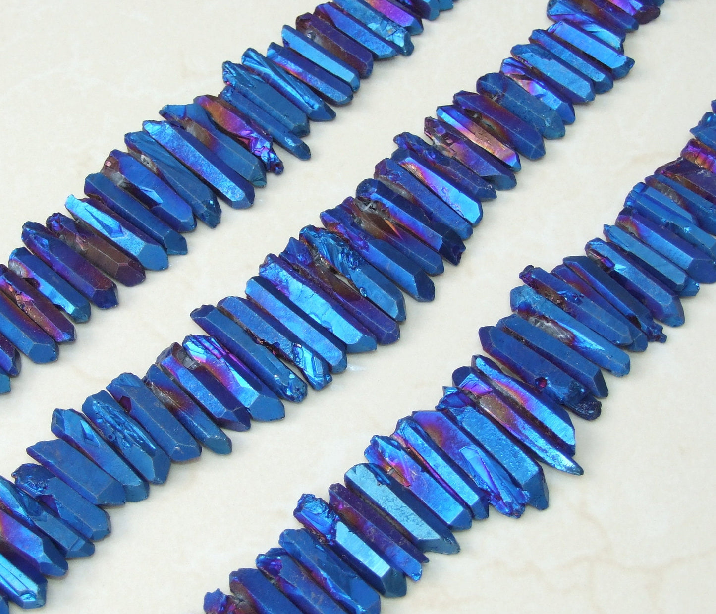 Blue Indigo Titanium Quartz Cluster Point, Titanium Quartz Points Strand, Raw Quartz Points, Quartz Crystals Points Strand Beads, 20-40mm - EDGBeadsandGems