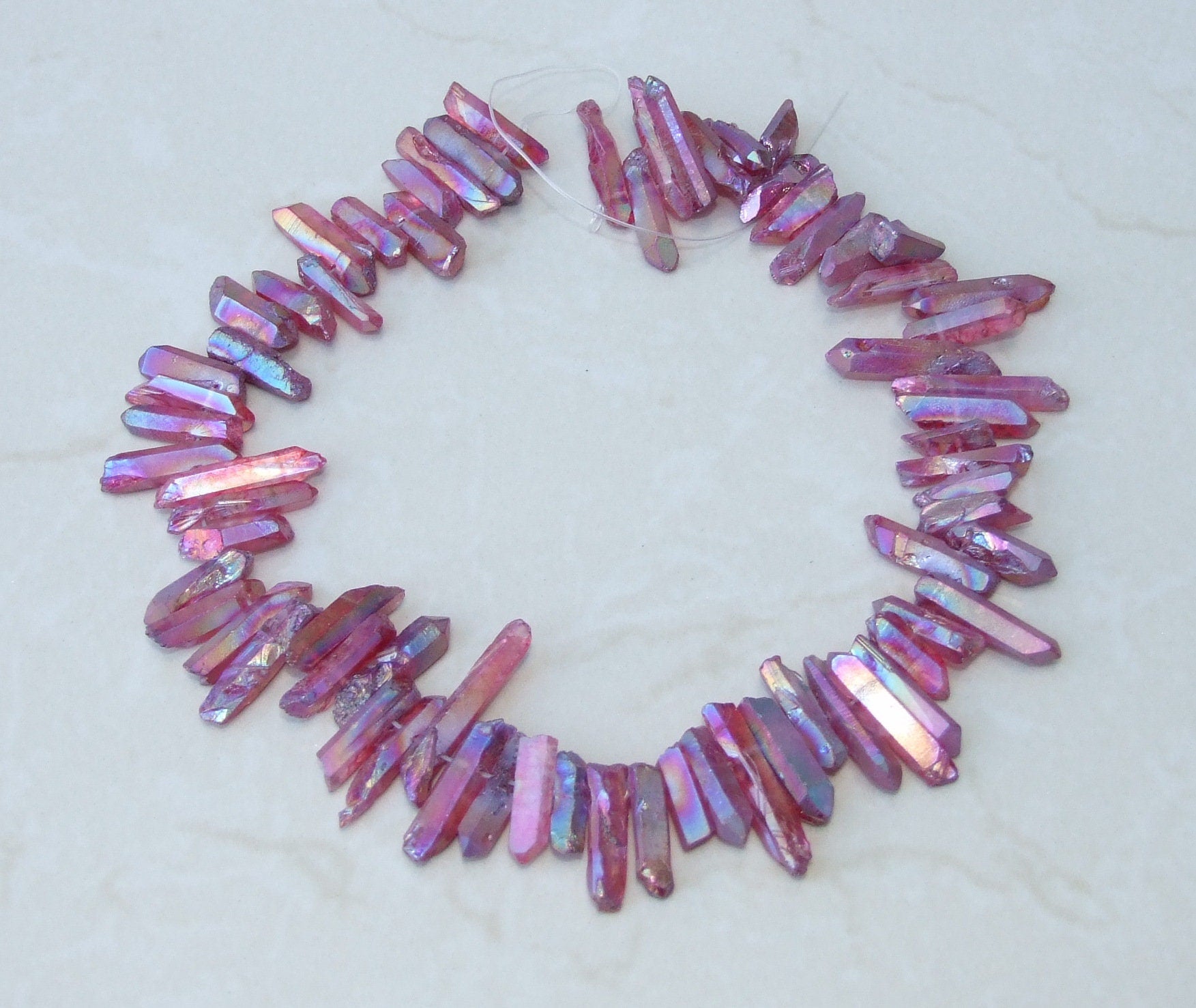 Dark Red Titanium AB Quartz Points, Quartz Points Strand, Raw Random Length Quartz Points, Quartz Crystal Points, Gemstone Beads, 20-30mm - EDGBeadsandGems