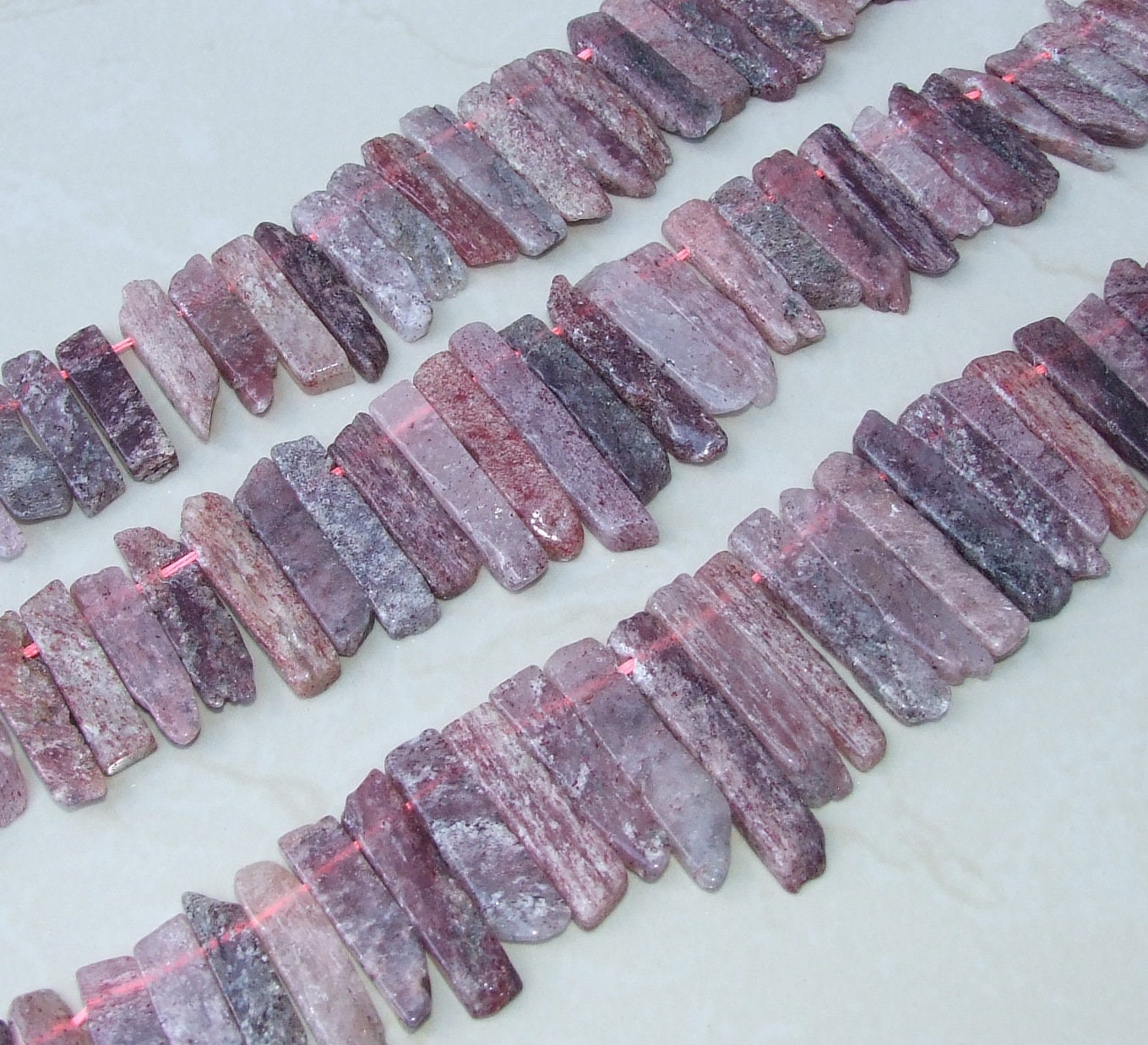 Strawberry Quartz, Polished Slice, Quartz Beads, Quartz Pendants, Gemstone Beads, Quartz Jewelry Stones Supplies, Half Strand, 20mm to 45+mm - EDGBeadsandGems