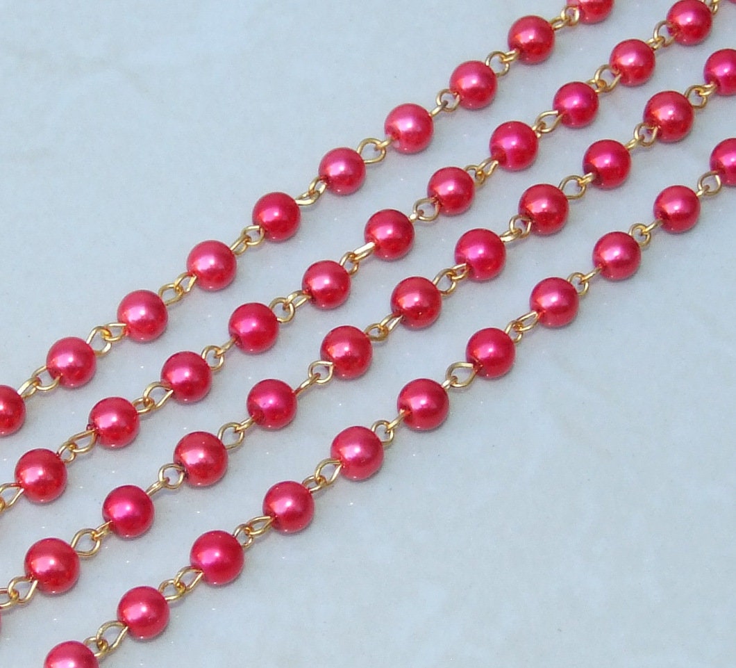 Red Glass Rosary Chain, 1 Meter, Bulk Chain, Polished Glass Beads, Beaded Chain, Body Chain, Gold Chain, Necklace Chain, Belly Chain, 6mm - EDGBeadsandGems