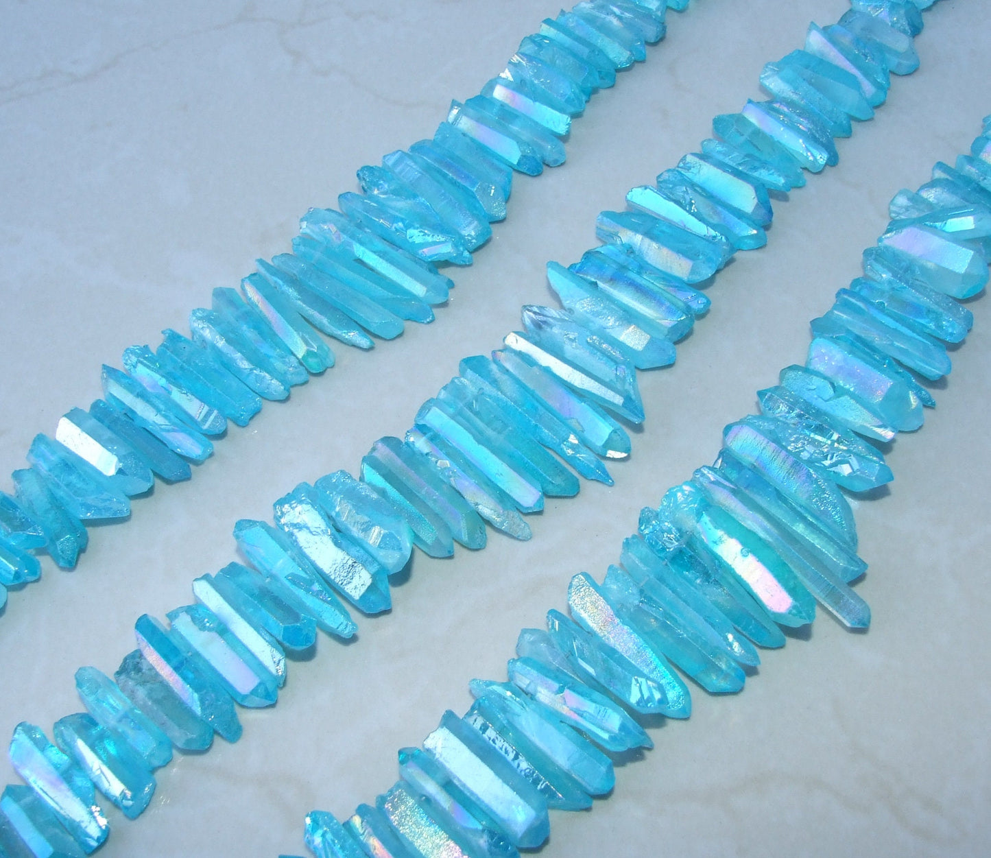 Aqua Blue AB Titanium Quartz Cluster Point, Quartz Points Strand, Raw Quartz Points Drilled, Quartz Crystals Points Strand of Beads, 20-40mm - EDGBeadsandGems