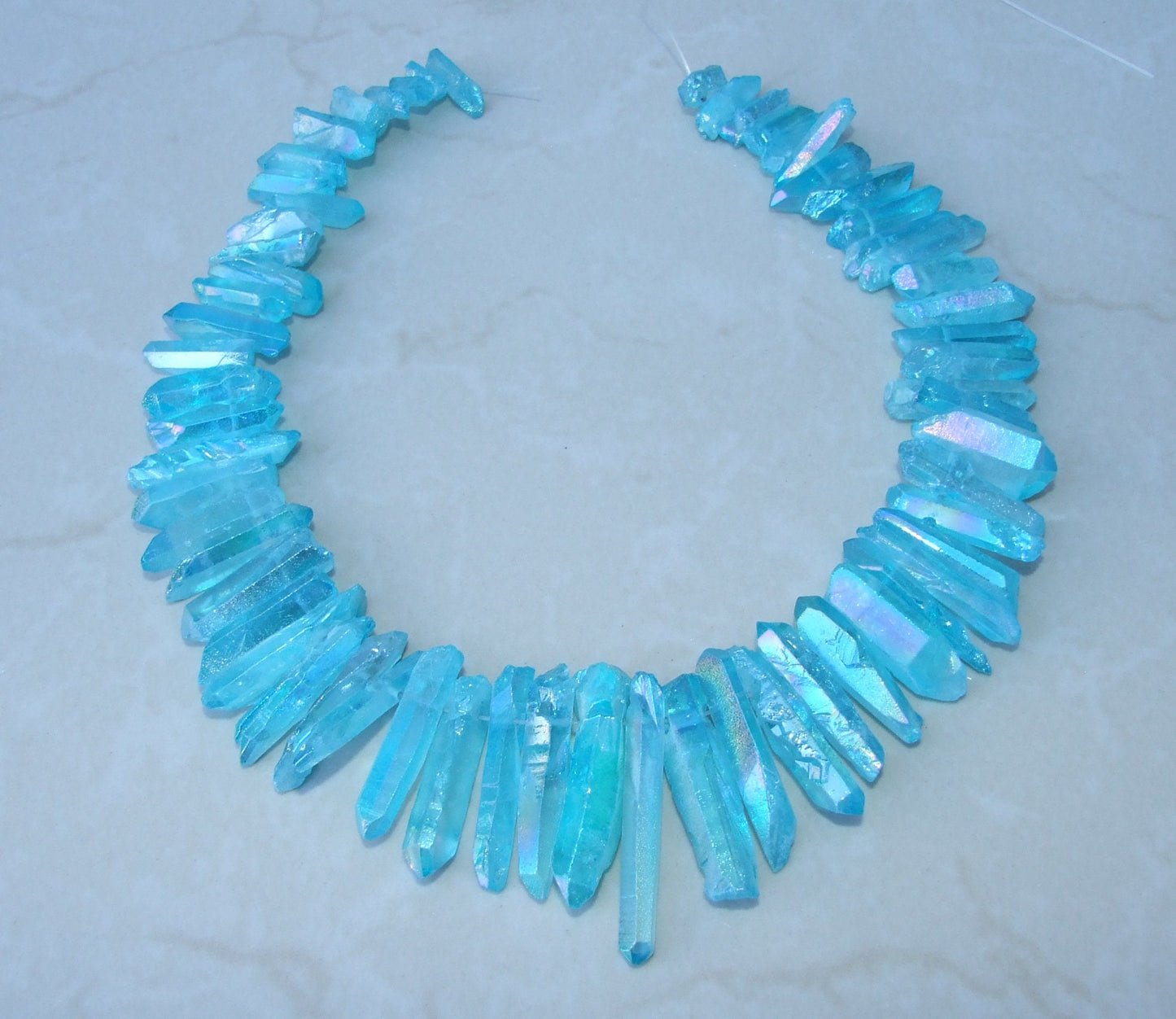 Aqua Blue AB Titanium Quartz Cluster Point, Quartz Points Strand, Raw Quartz Points Drilled, Quartz Crystals Points Strand of Beads, 20-40mm - EDGBeadsandGems