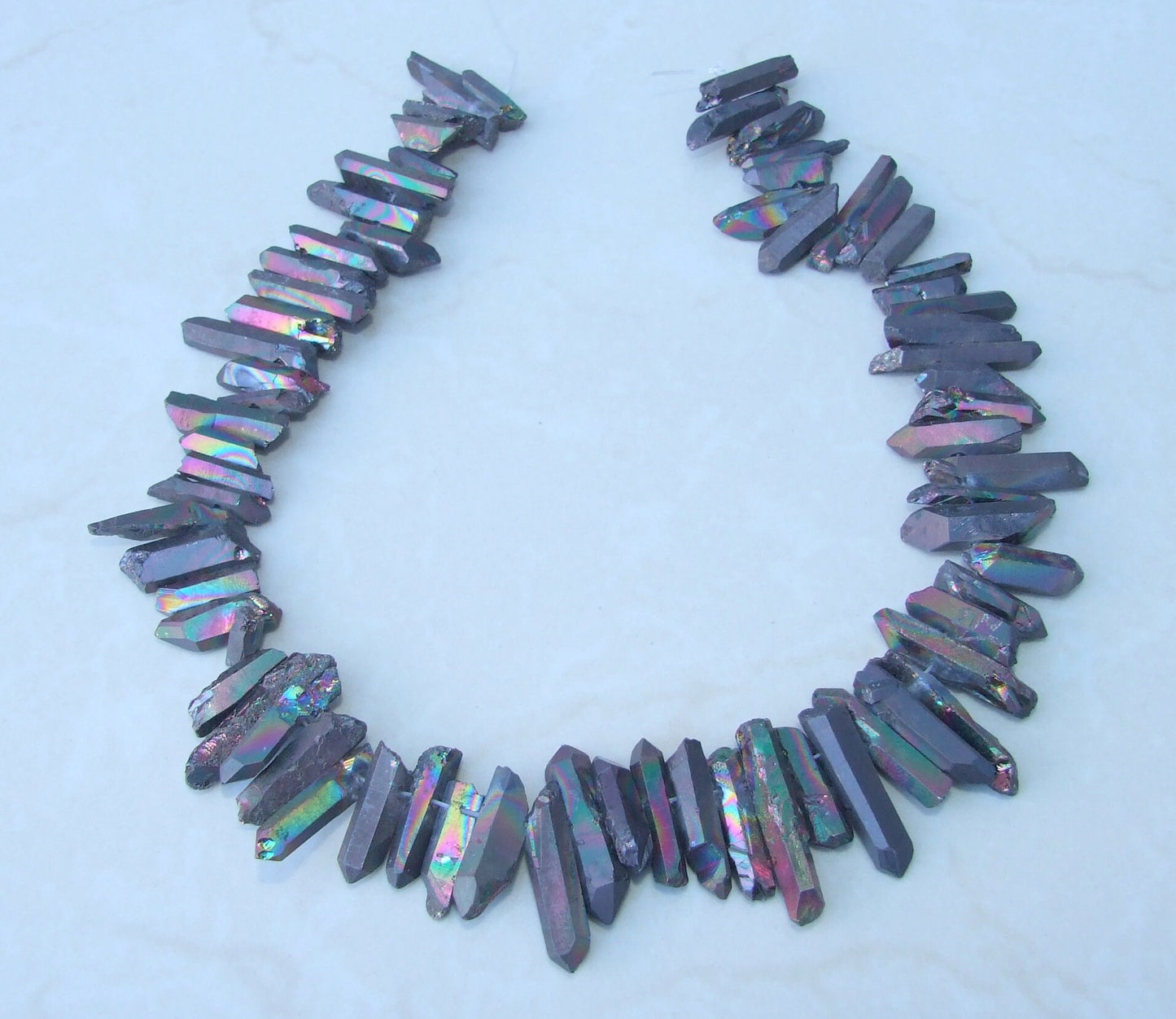 Black AB Titanium Quartz Cluster Point, Titanium Quartz Points Strand, Raw Quartz Points, Random Length, Quartz Points Strand, 15-30mm - EDGBeadsandGems