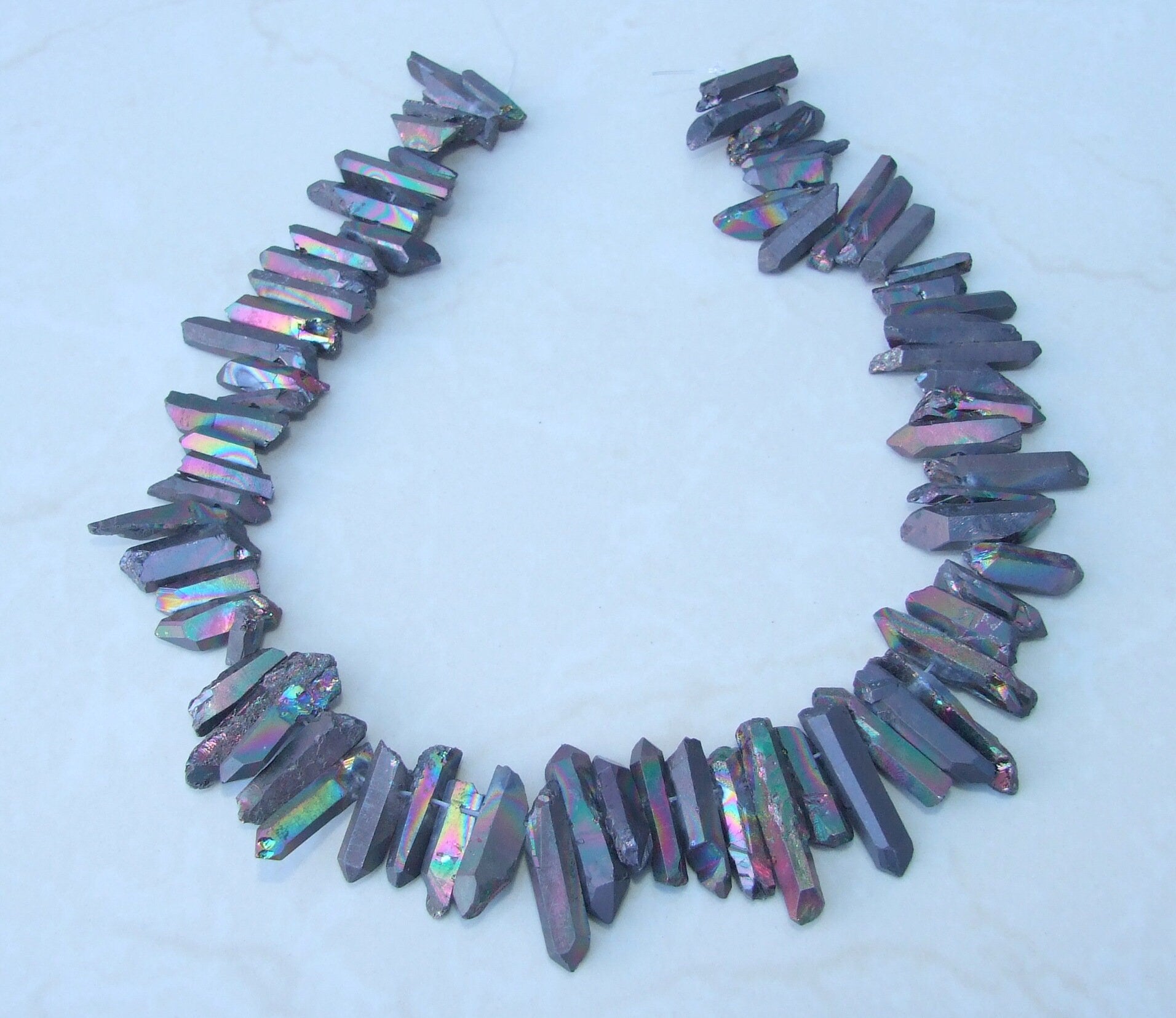 Black AB Titanium Quartz Cluster Point, Titanium Quartz Points Strand, Raw Quartz Points, Random Length, Quartz Points Strand, 15-30mm - EDGBeadsandGems