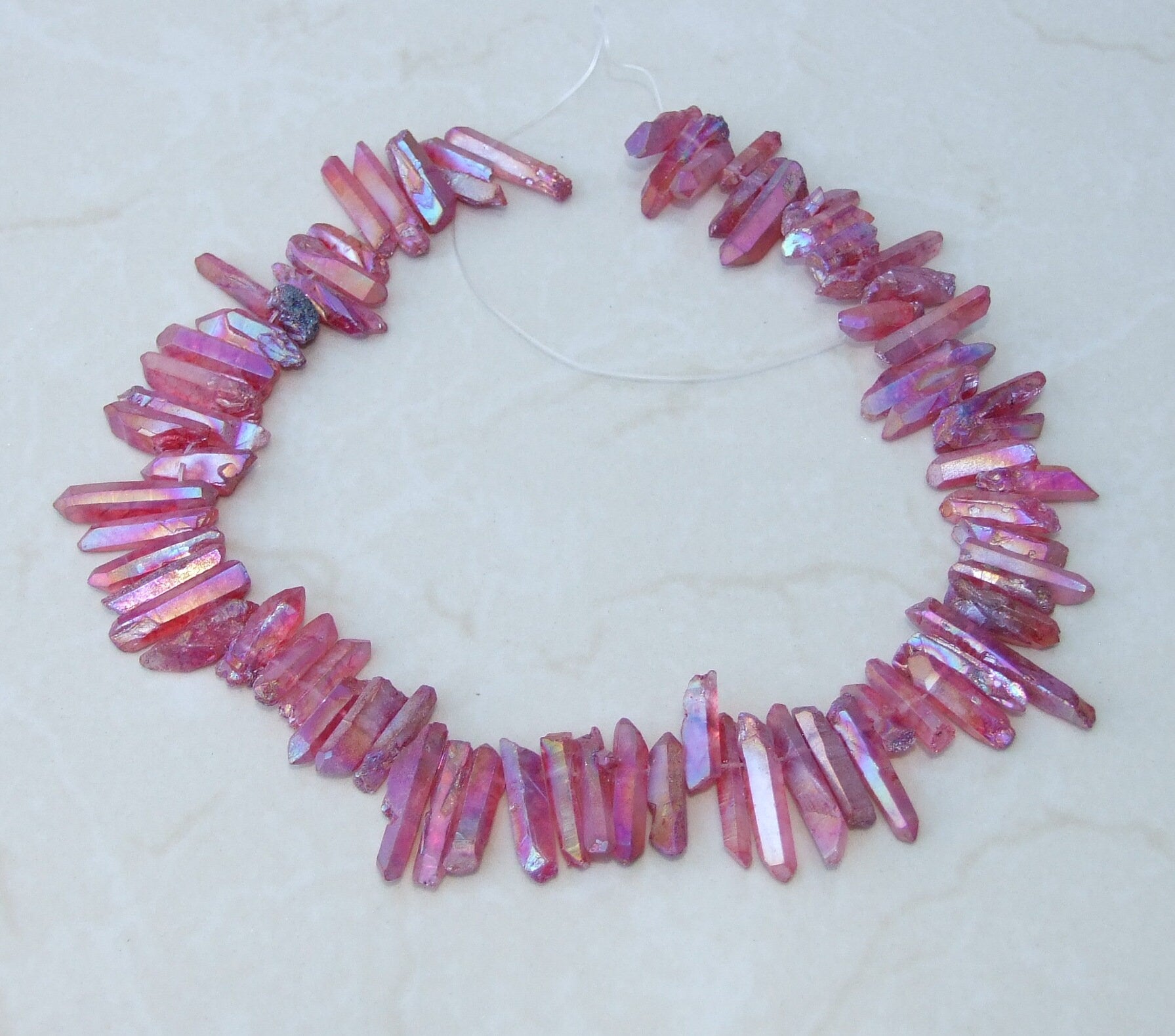 Dark Red Titanium AB Quartz Points, Quartz Points Strand, Raw Random Length Quartz Points, Quartz Crystal Points, Gemstone Beads, 20-30mm - EDGBeadsandGems