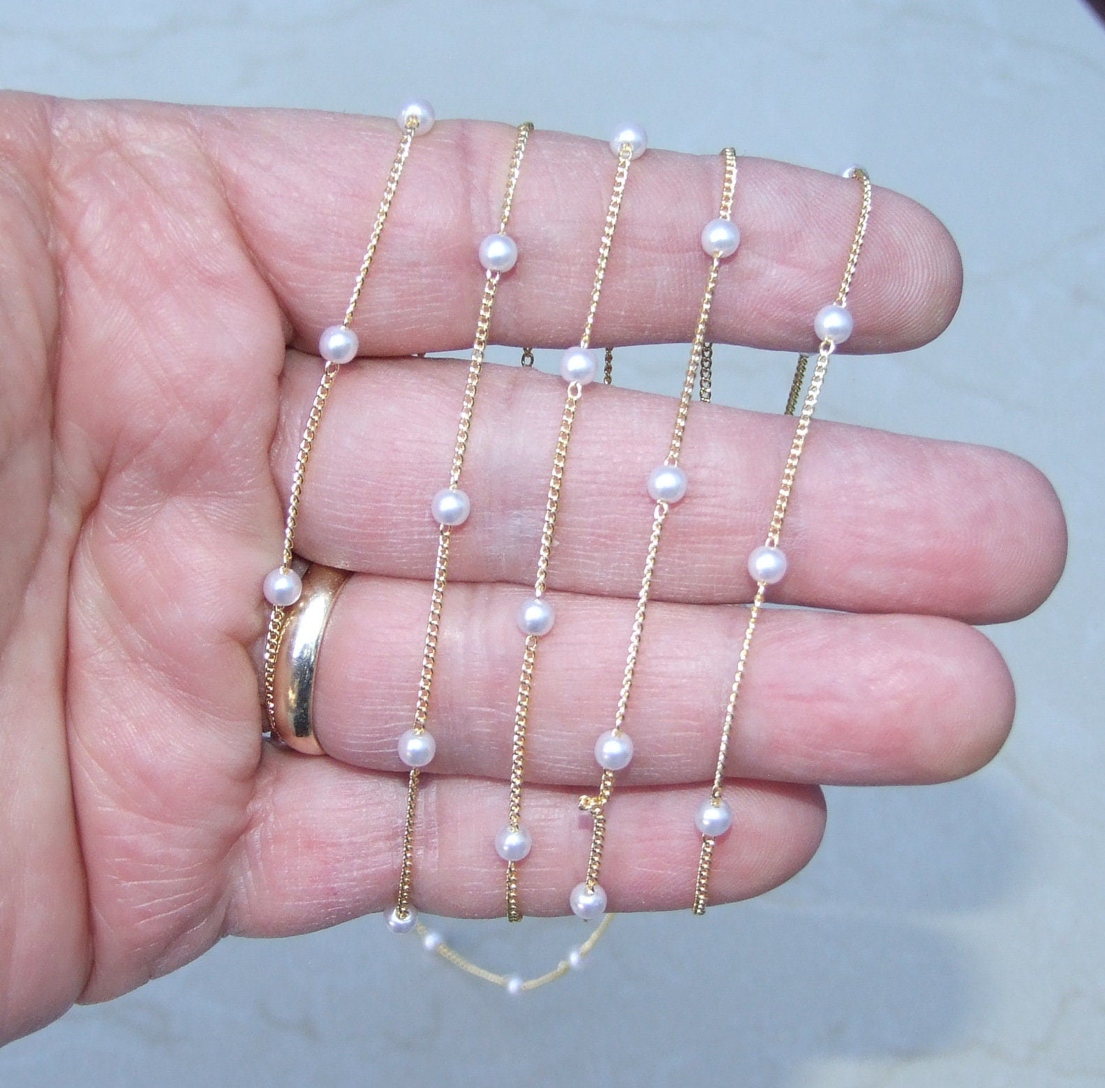 Gold Chain, Oval Link Glass Pearl Cable Chain, Jewelry Chain, Necklace Chain, Body Chain, Bulk Chain, Sold by the Meter, 1.25mm x .85mm - EDGBeadsandGems