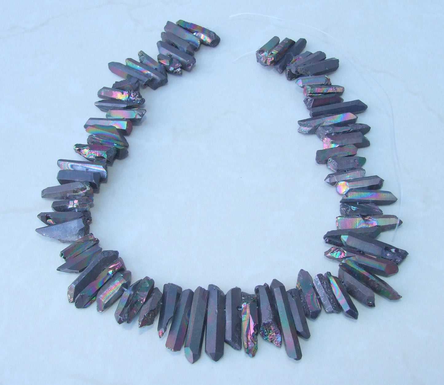 Black AB Titanium Quartz Cluster Point, Titanium Quartz Points Strand, Raw Quartz Points, Random Length, Quartz Points Strand, 15-30mm - EDGBeadsandGems