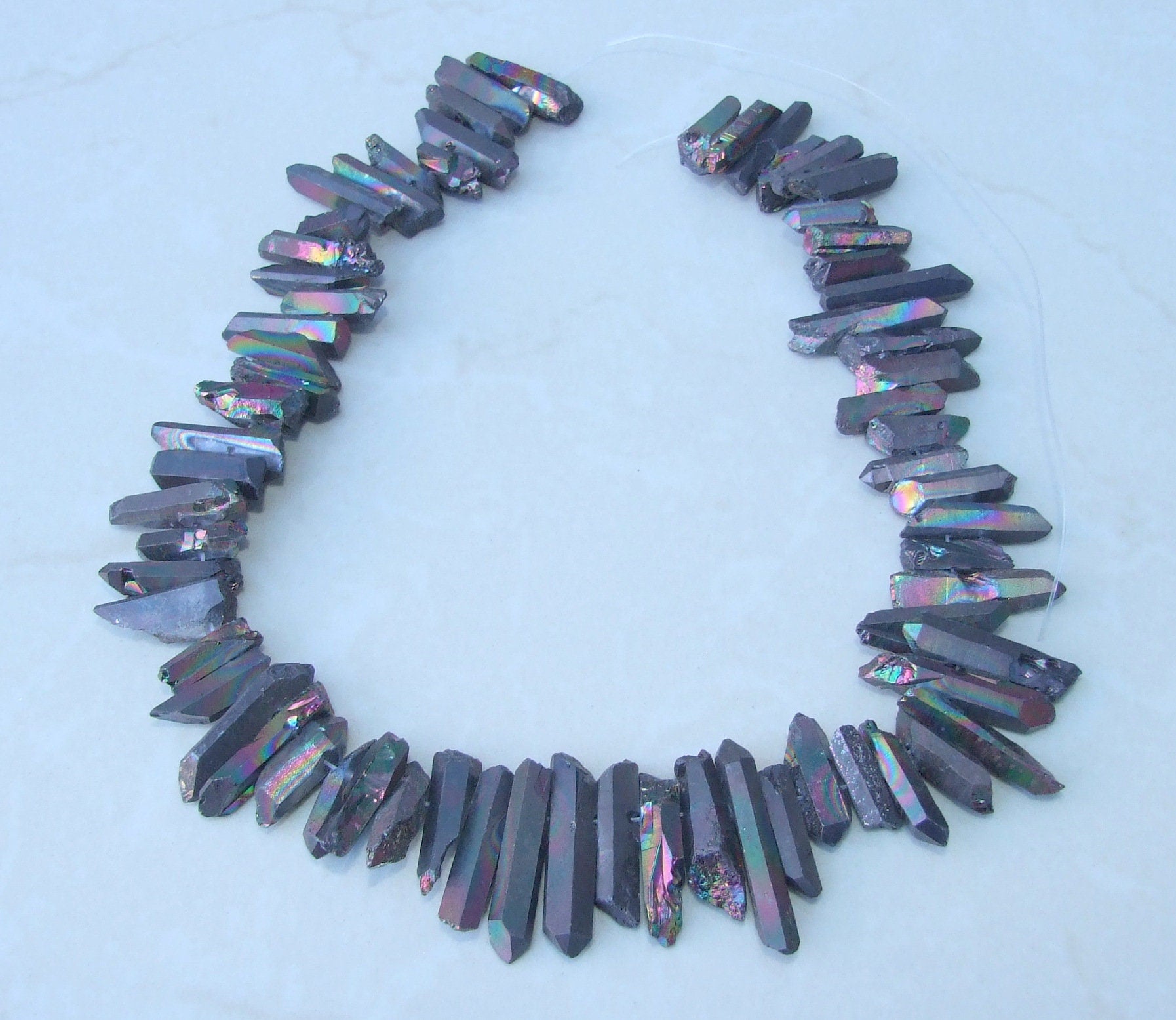Black AB Titanium Quartz Cluster Point, Titanium Quartz Points Strand, Raw Quartz Points, Random Length, Quartz Points Strand, 15-30mm - EDGBeadsandGems