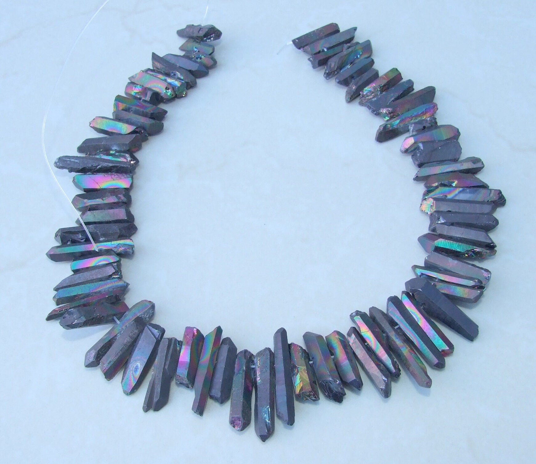 Black AB Titanium Quartz Cluster Point, Titanium Quartz Points Strand, Raw Quartz Points, Random Length, Quartz Points Strand, 15-30mm - EDGBeadsandGems