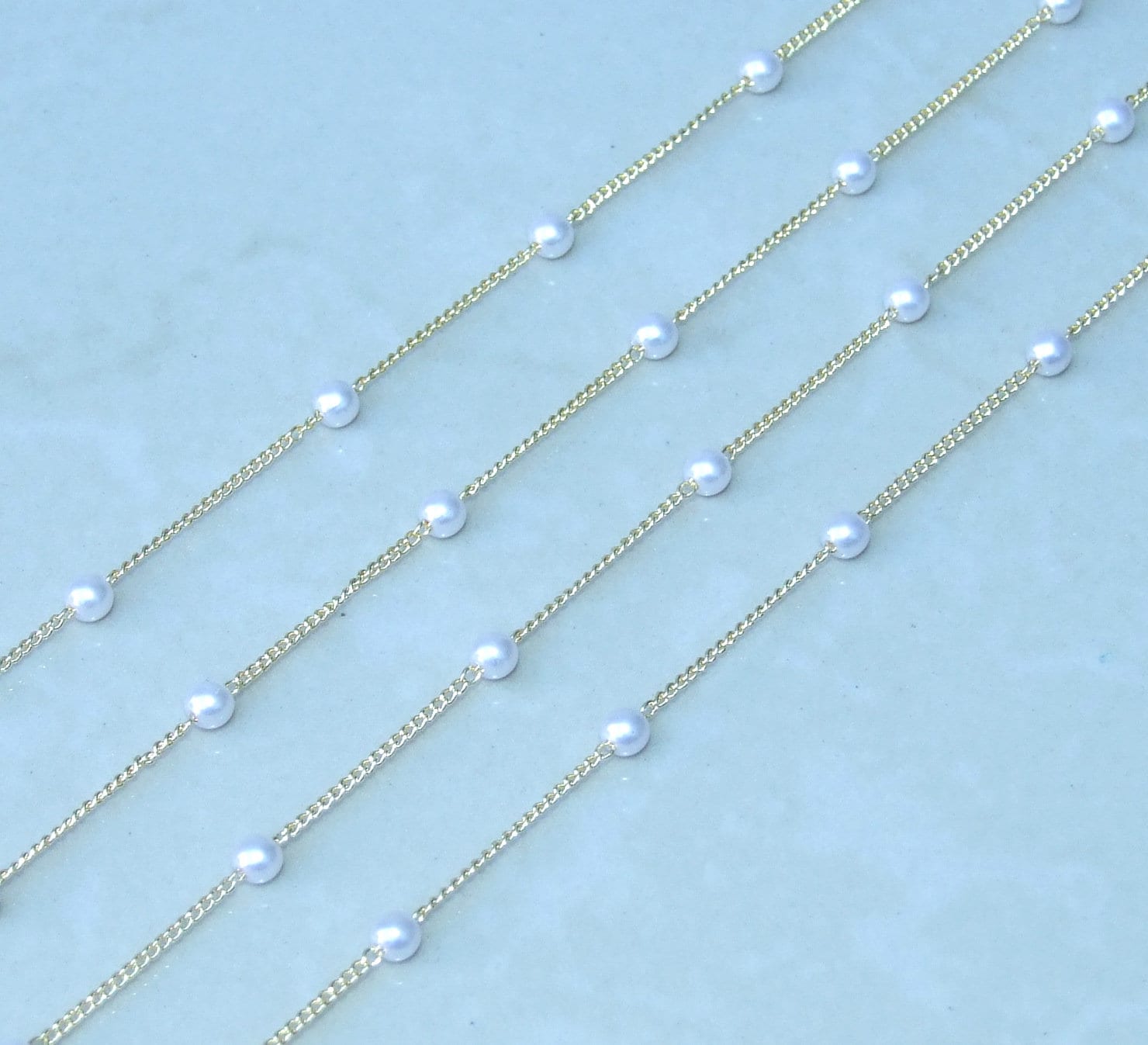 Gold Chain, Oval Link Glass Pearl Cable Chain, Jewelry Chain, Necklace Chain, Body Chain, Bulk Chain, Sold by the Meter, 1.25mm x .85mm - EDGBeadsandGems