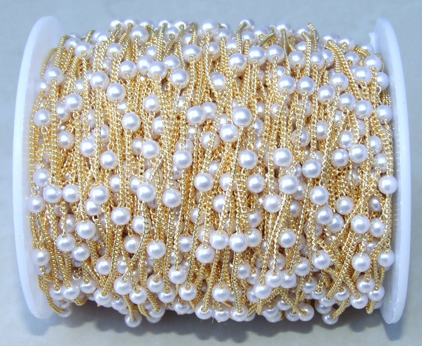 Gold Chain, Oval Link Glass Pearl Cable Chain, Jewelry Chain, Necklace Chain, Body Chain, Bulk Chain, Sold by the Meter, 1.25mm x .85mm - EDGBeadsandGems