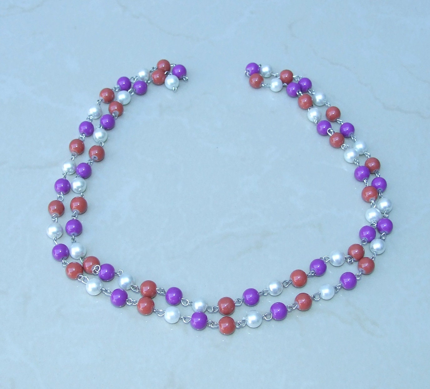 White, Purple, Brown Rosary Chain, 1 Meter, Glass Beads, Beaded Chain, Body Chain Jewelry, Silver Chain, Necklace Chain, Belly Chain, 8mm501 - EDGBeadsandGems