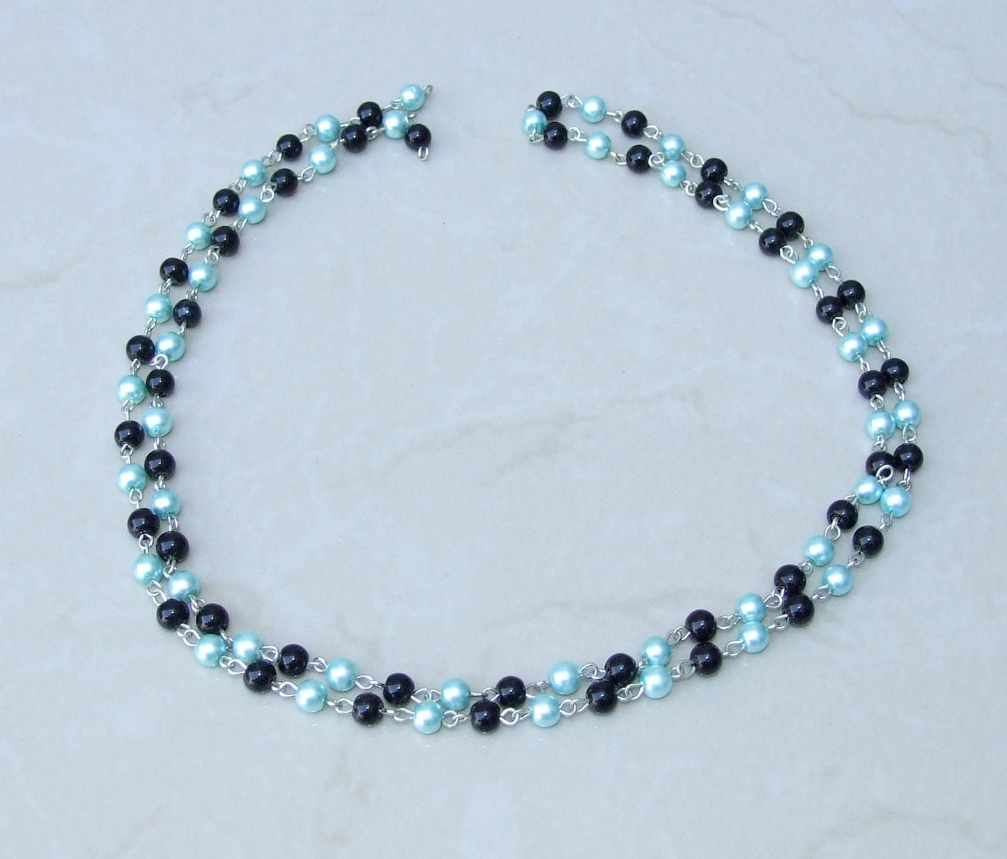 Blue & Black Pearl Rosary Chain, 1 Meter, Glass Beads, Beaded Chain, Body Chain Jewelry, Silver Chain, Necklace Chain, Belly Chain, 6mm, 401 - EDGBeadsandGems