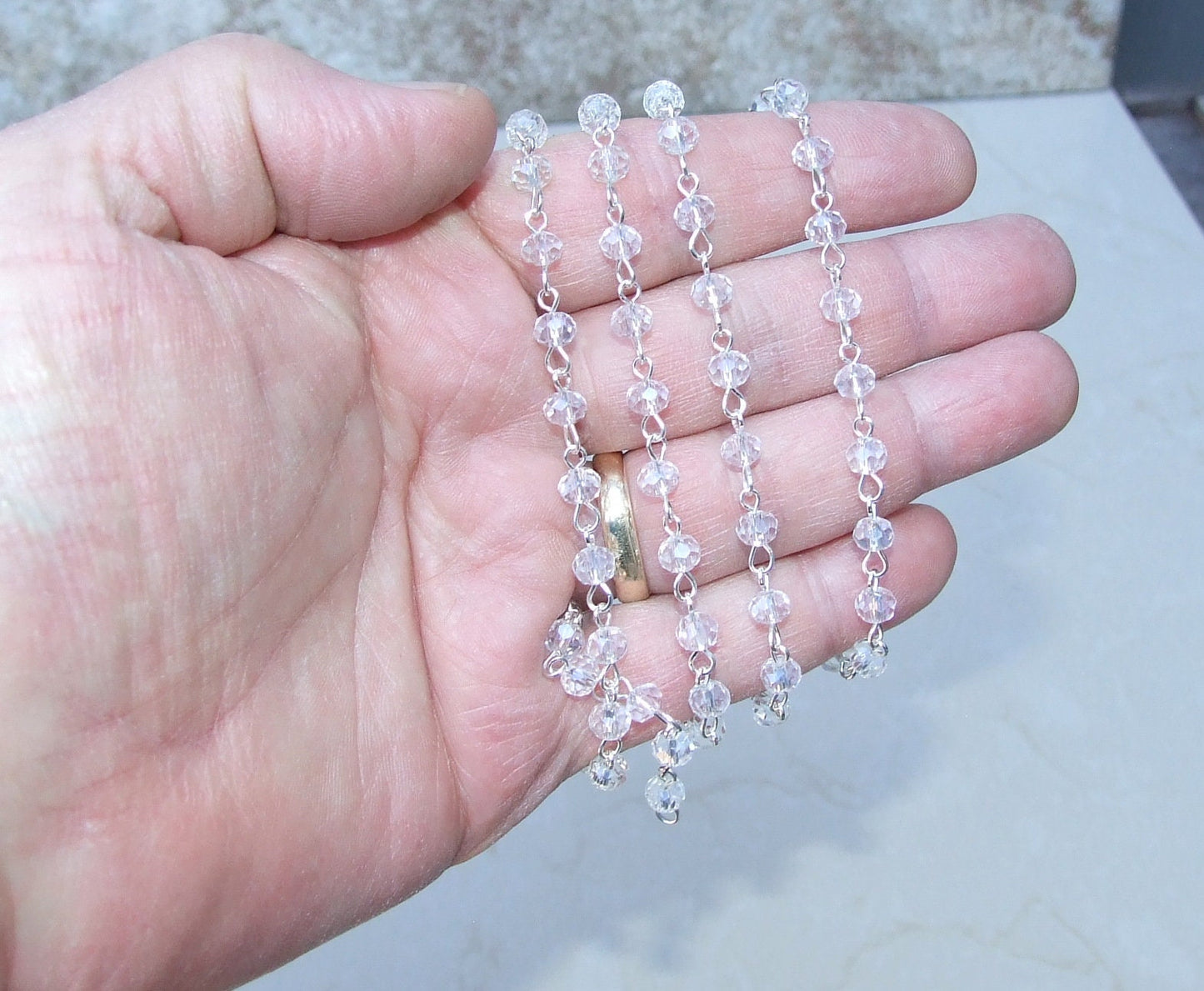Clear Faceted Glass Bead Rosary Chain, 1 Meter, Beaded Chain, Body Chain Jewelry, Silver Chain, Necklace Chain, Belly Chain, 6mm and 8mm 01 - EDGBeadsandGems