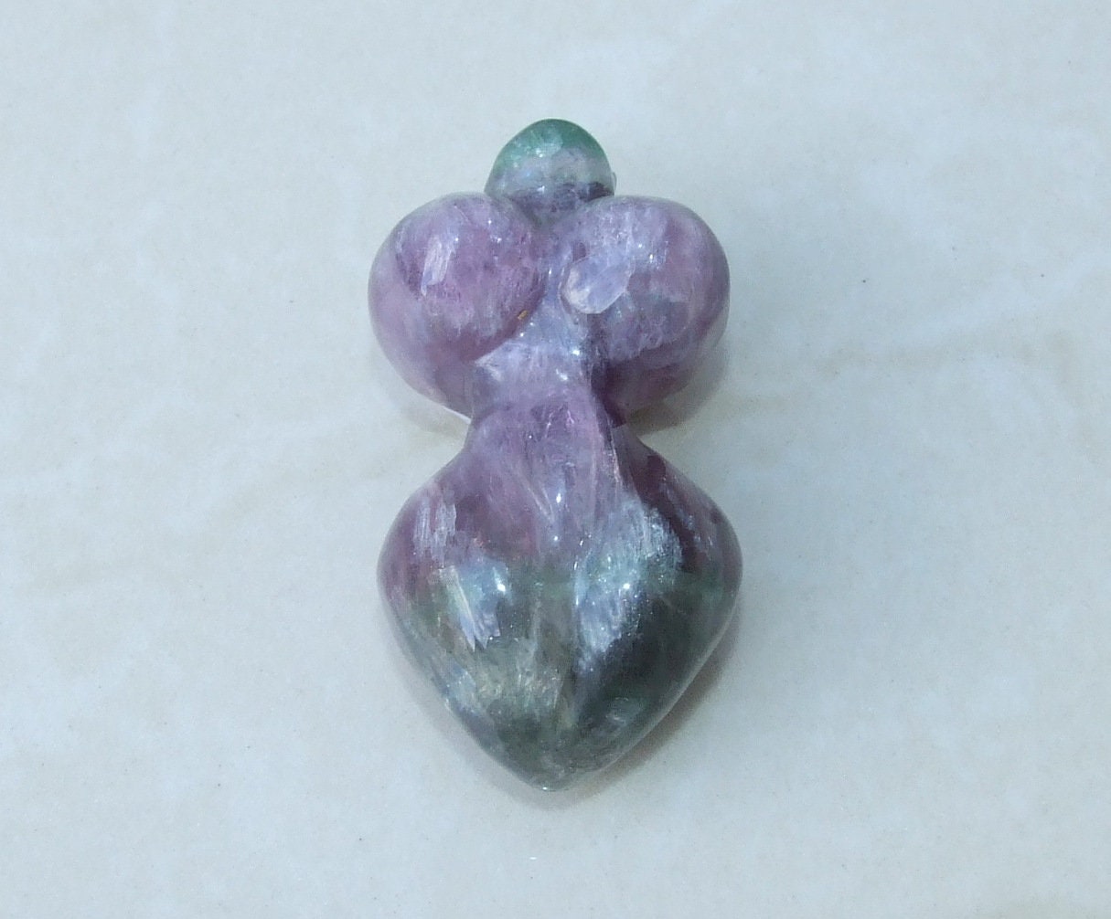 Goddess Pendant, Natural Fluorite Quartz Pendants, Carved Pendant, Gemstone Pendant, Fertility Goddess, Jewelry Pendant, 25mm x 50mm - EDGBeadsandGems