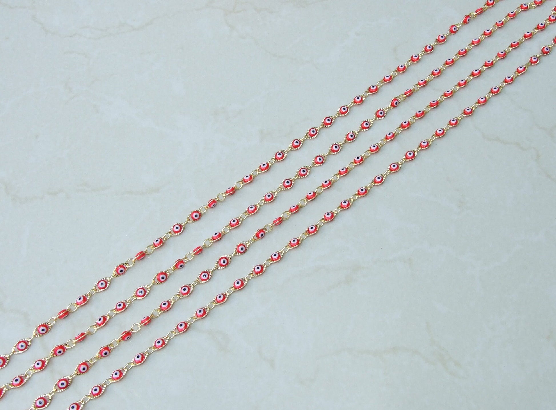 Red Glass Evil Eye Rosary Chain, Bulk Chain, Marquee Bead, Beaded Chain, Body Chain Jewelry, Gold Chain, Necklace Chain, Belly Chain - EDGBeadsandGems