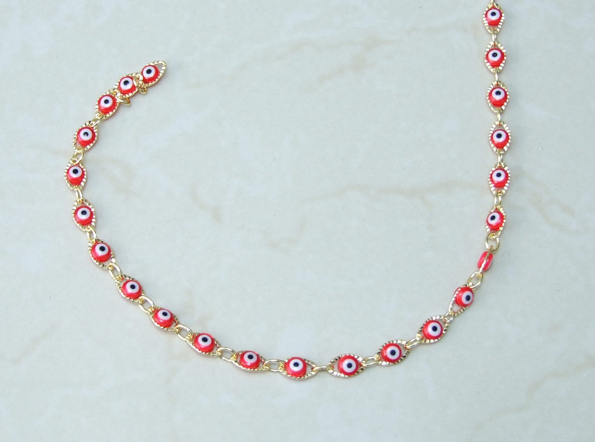 Red Glass Evil Eye Rosary Chain, Bulk Chain, Marquee Bead, Beaded Chain, Body Chain Jewelry, Gold Chain, Necklace Chain, Belly Chain - EDGBeadsandGems