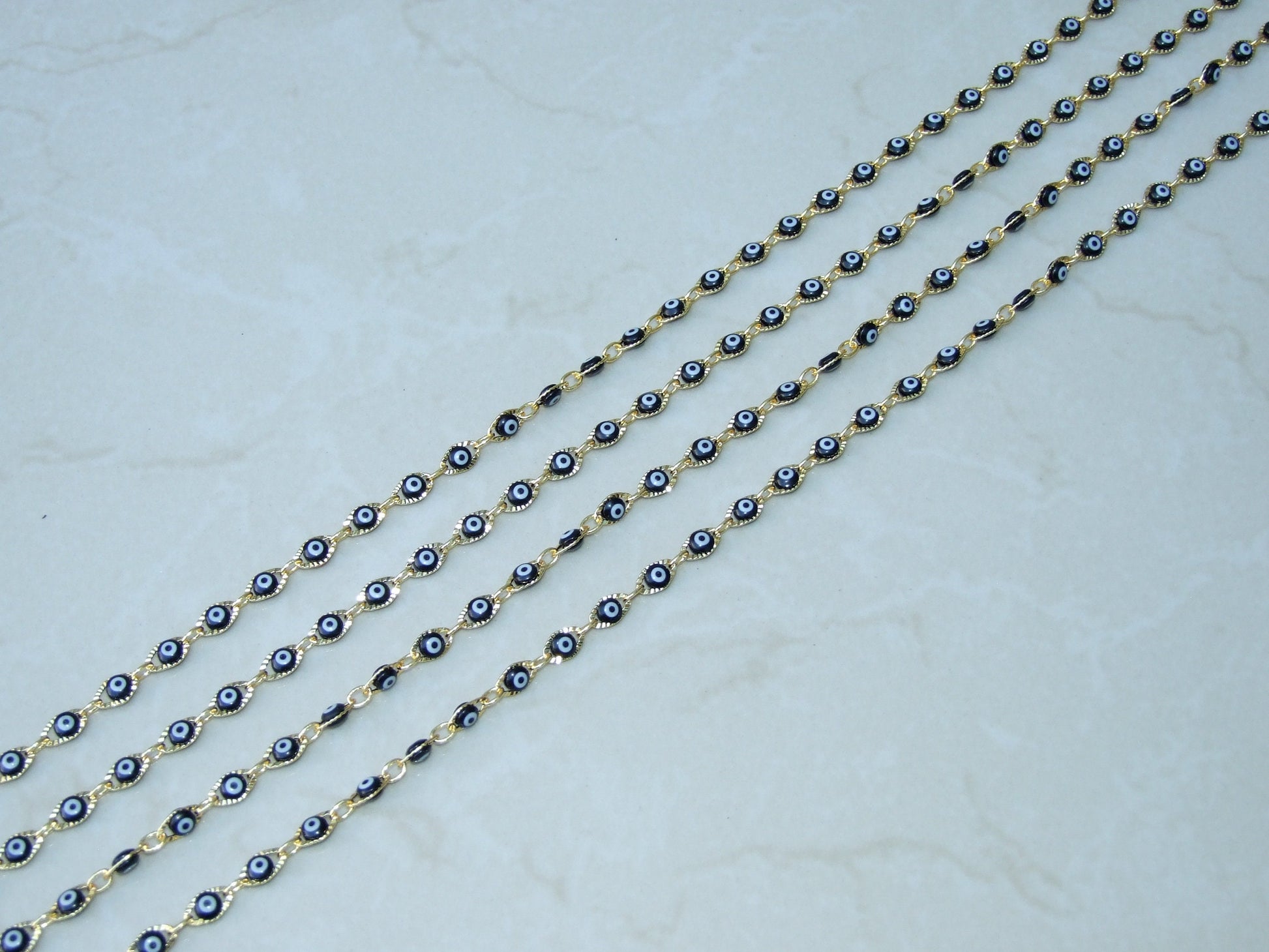 Black Glass Evil Eye Rosary Chain, Bulk Chain, Marquee Bead, Beaded Chain, Body Chain Jewelry, Gold Chain, Necklace Chain, Belly Chain - EDGBeadsandGems