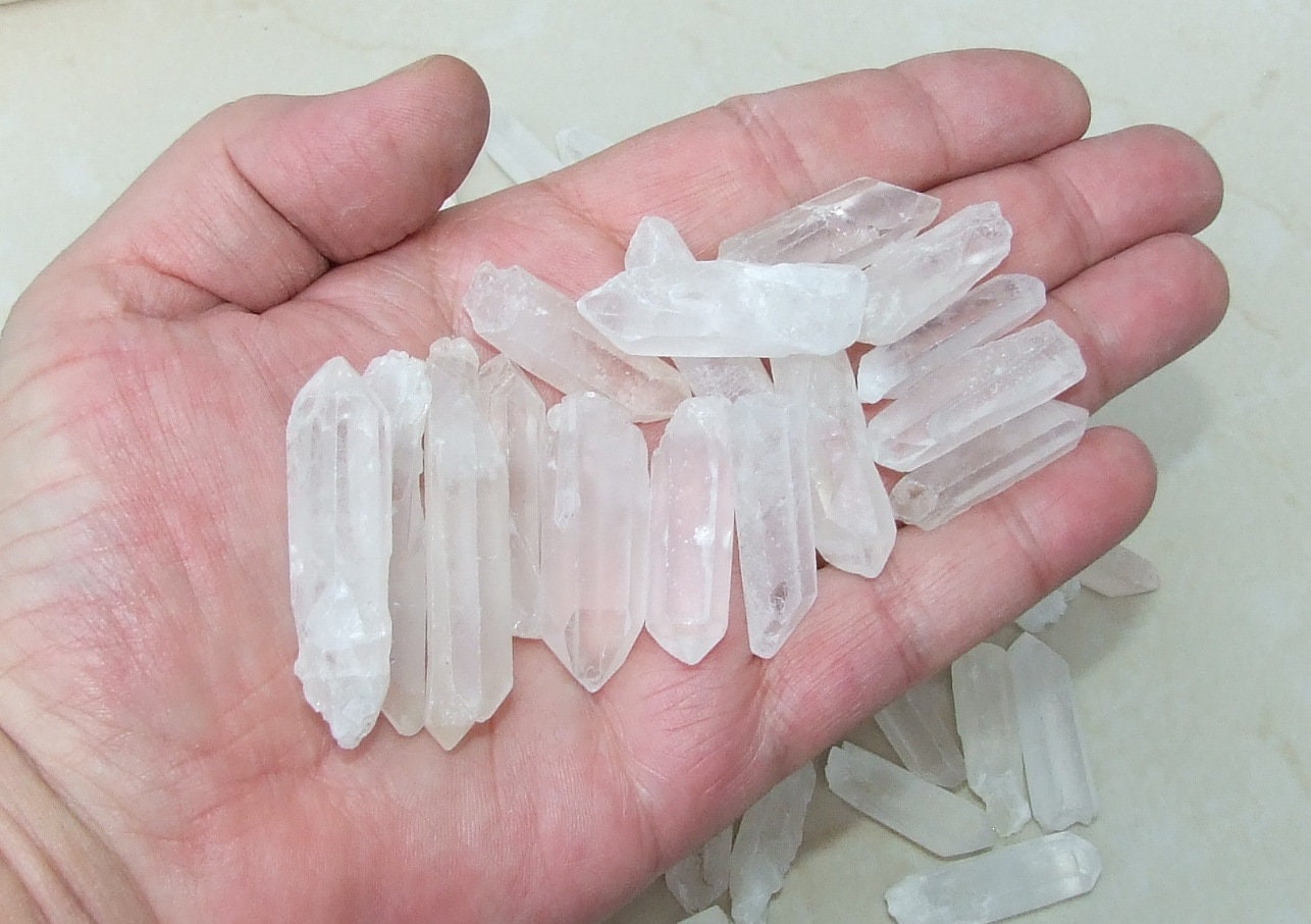 10 Raw Undrilled Frosted Matte Quartz Crystal Points, Bulk Quartz, Raw Points, Loose Gemstone Beads, Quartz Pendant, Quartz Wand, 30-40+mm - EDGBeadsandGems