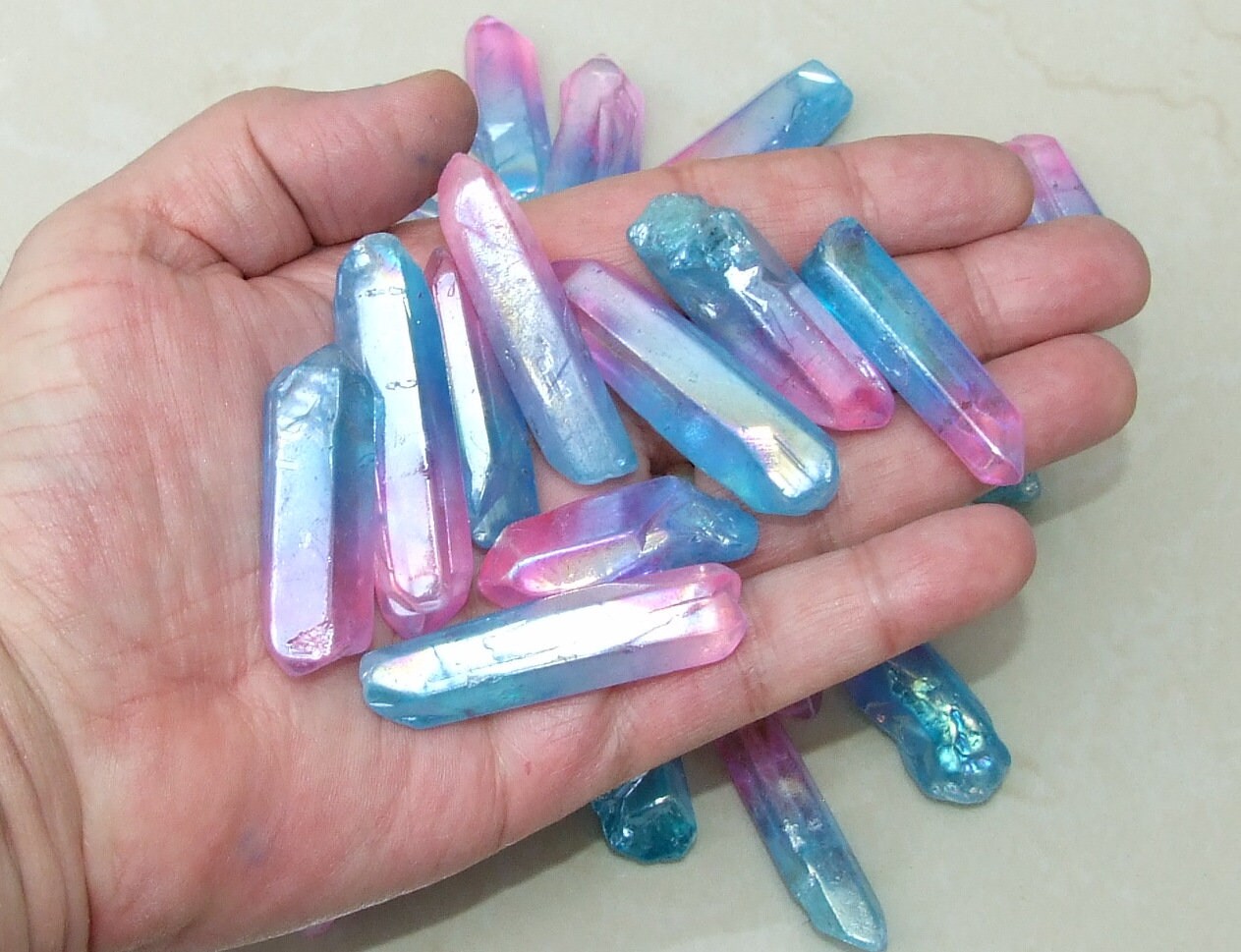 5 Angel Aura Quartz Points: Titanium Crystal Healing Pendants (35-50mm) - EDGBeadsandGems